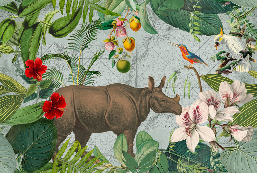 Papier peint panoramique Animaux Jungle Rhinoceros - Référence DD119725 - Intissé 200g/m2 - Standard 400 x 270