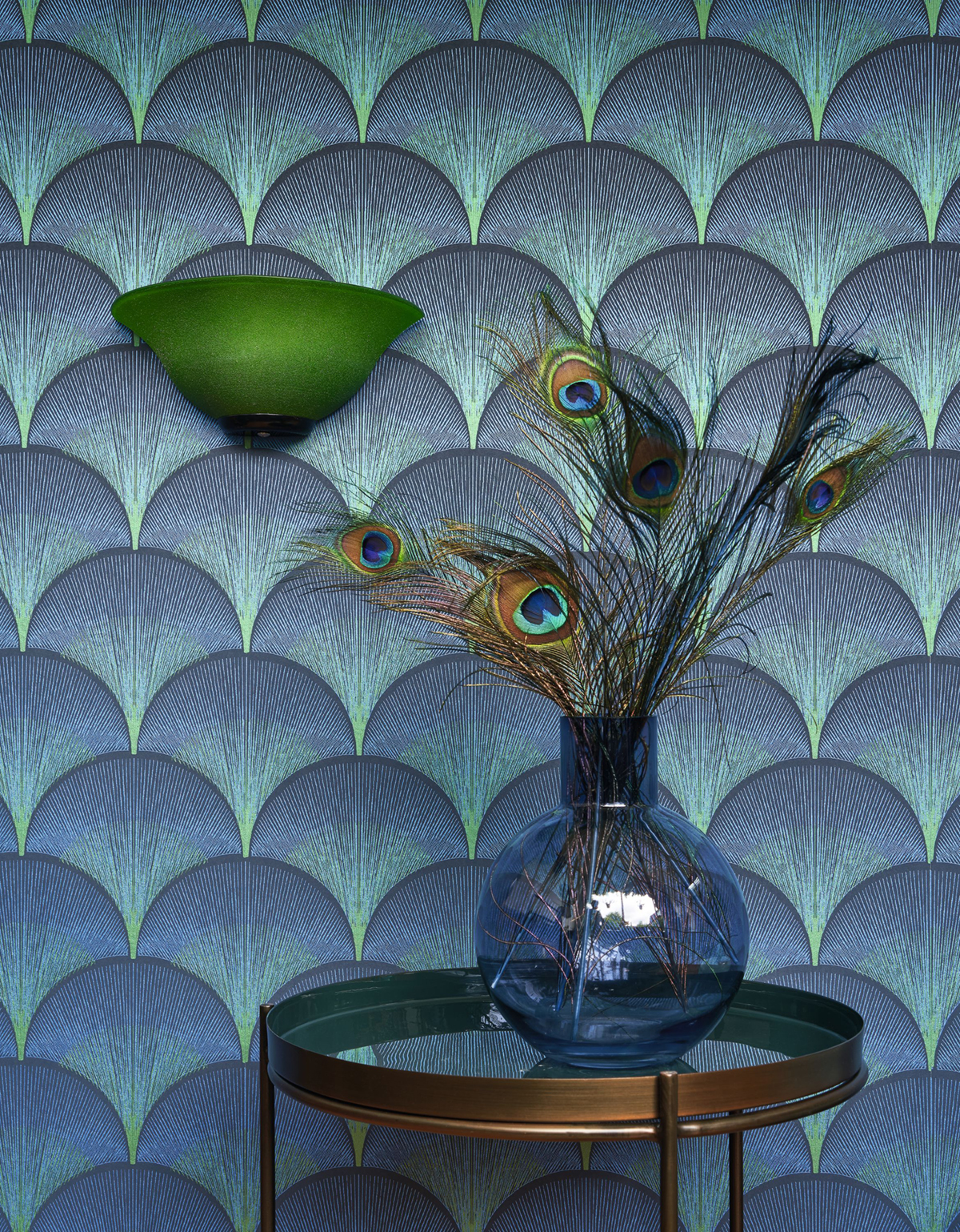 Papier peint Plume de Paon Broadway bleu indigo - Twenties de Casadéco AMB2 | Réf. TWNT88666566
