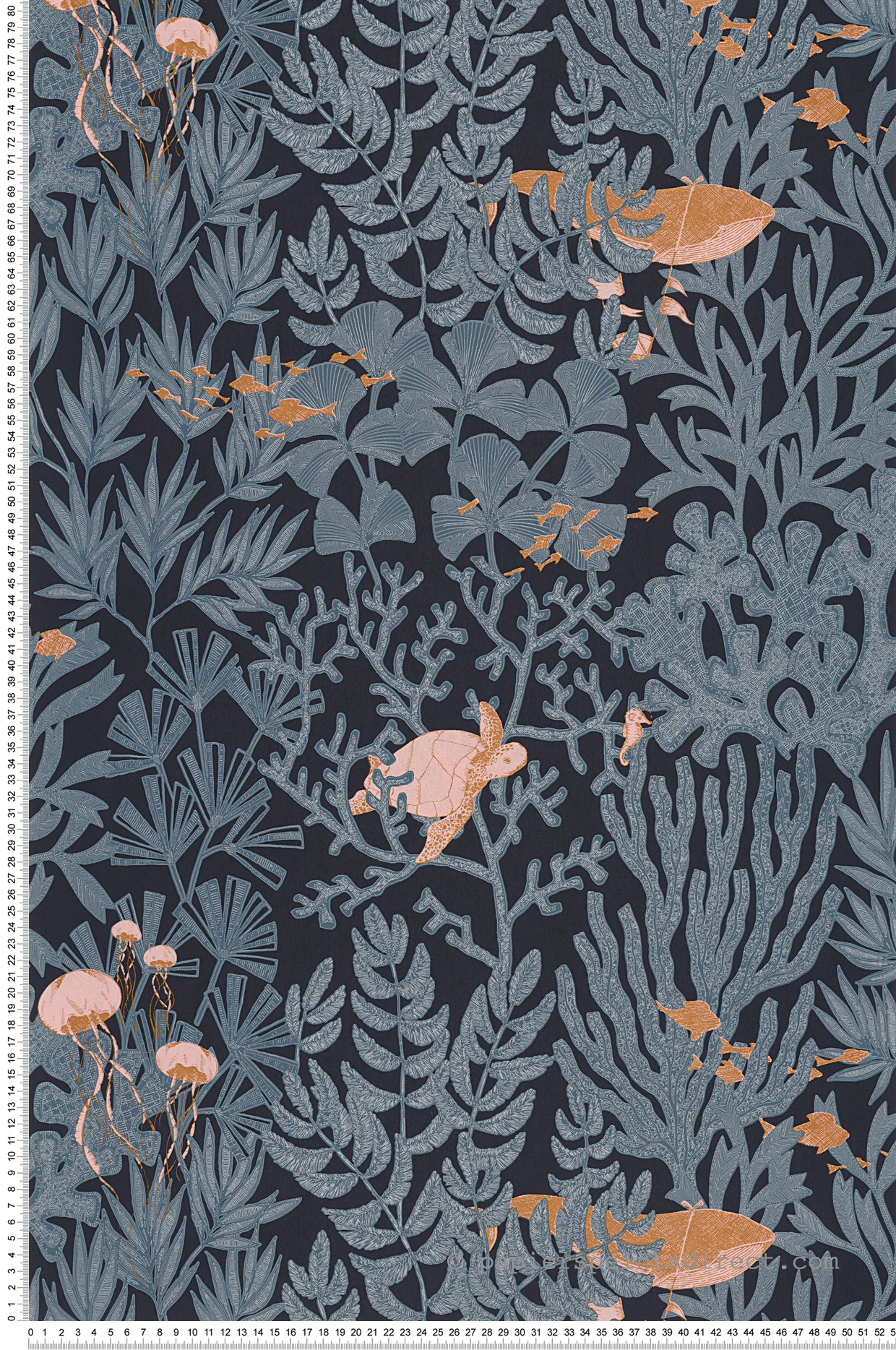 Papier peint Animaux de la Mer Atlantide bleu abysse et argenté - Voyage Onirique de Casadéco | Réf. ONIR87236331