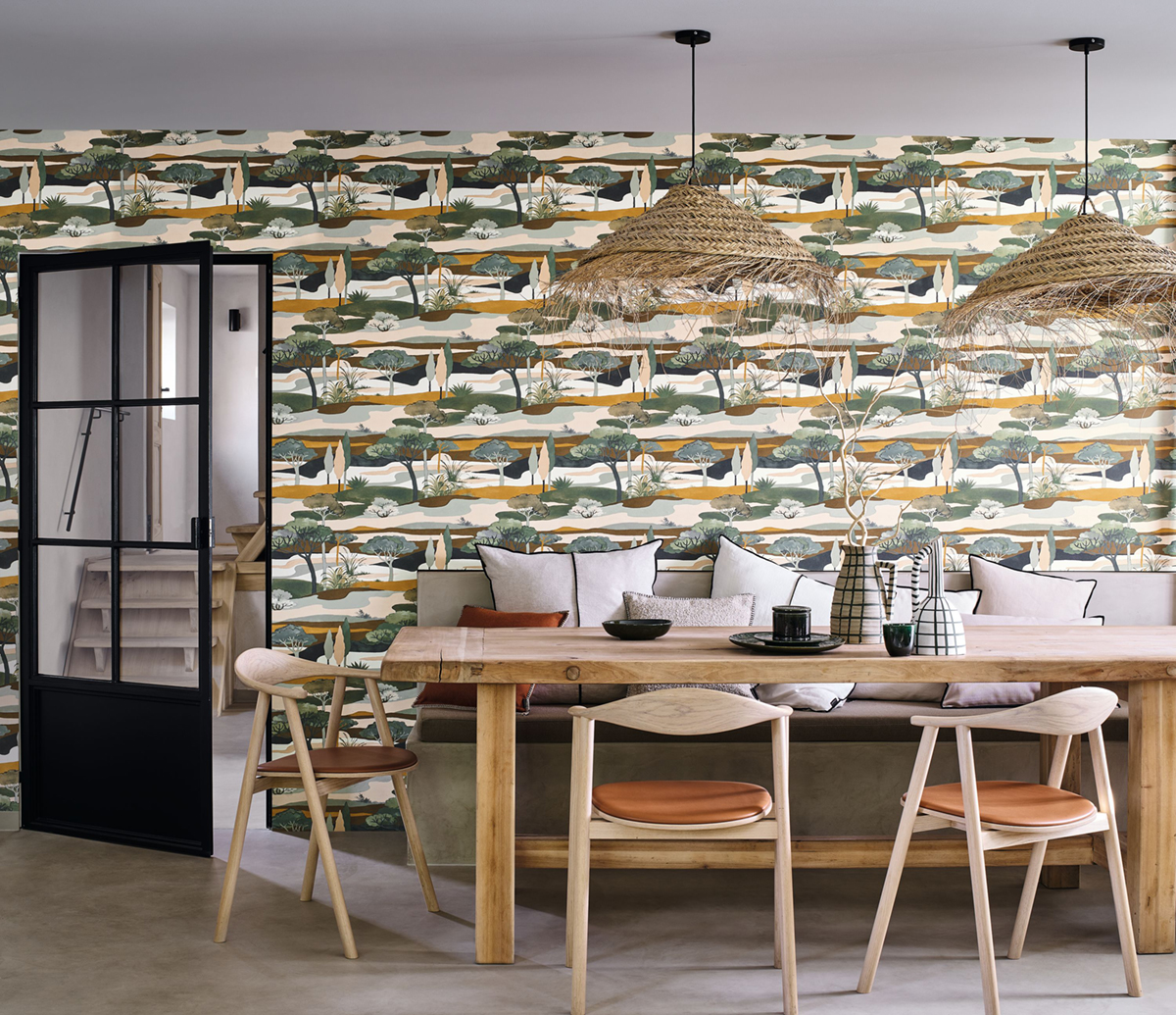 Papier peint Paysage Cap Ferret vert moutarde - L'Ile aux Oiseaux de Casamance | Réf. CAS-75870406