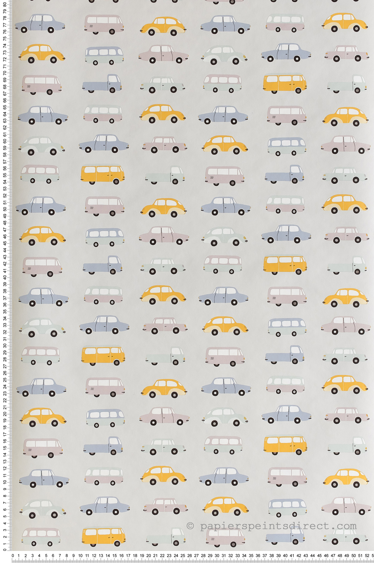 Papier peint enfant Voitures vintage Allover bleu/jaune - Happy Dreams de Casadéco | Réf. HPDM82766214