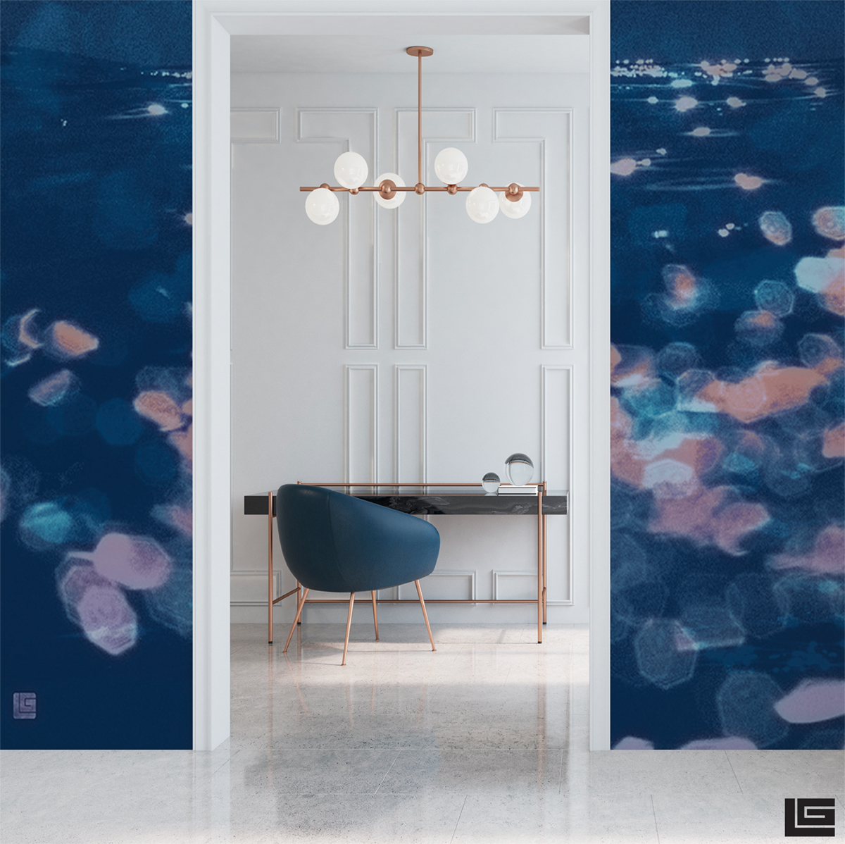 Papier peint panoramique Eau Nymphéas violine - Guy Laroche de Lutèce | Réf. LTC-51247211