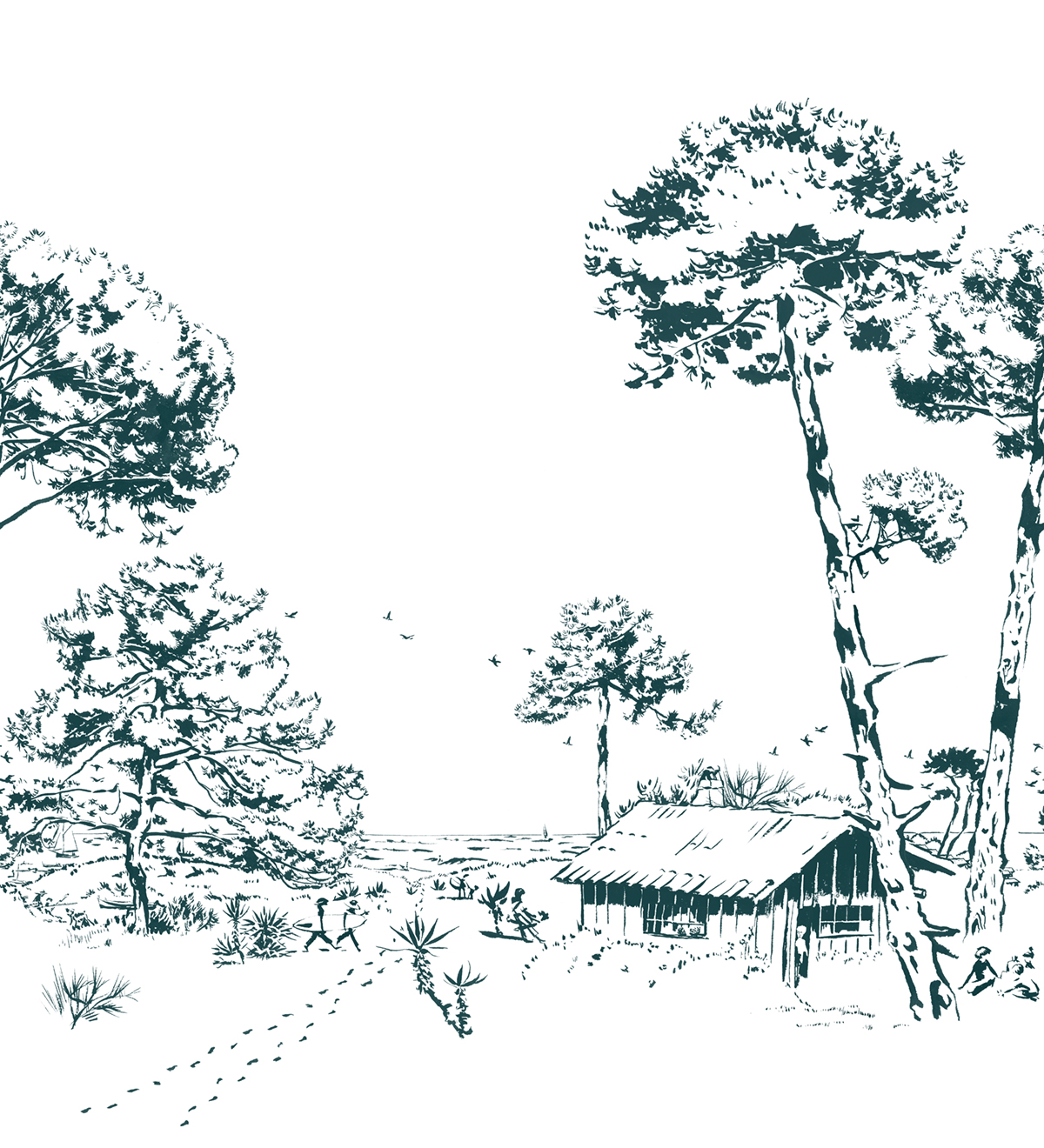 Papier peint panoramique Les Pins Vert A+B - 1/2/3/4/5/6 - Isidore Leroy