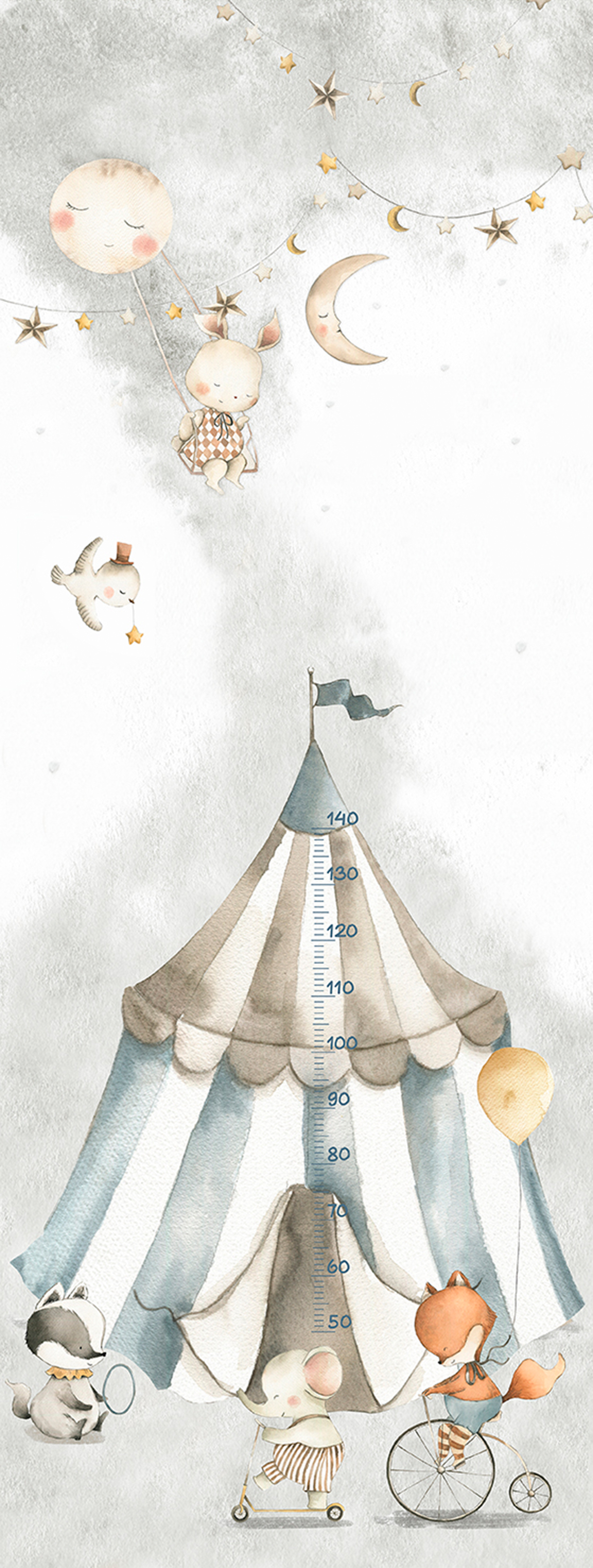 Papier peint panoramique Animaux Little Sleep-Night Circus Measure gris - Farandole de Lutèce | Réf. LTC-CW6063-1