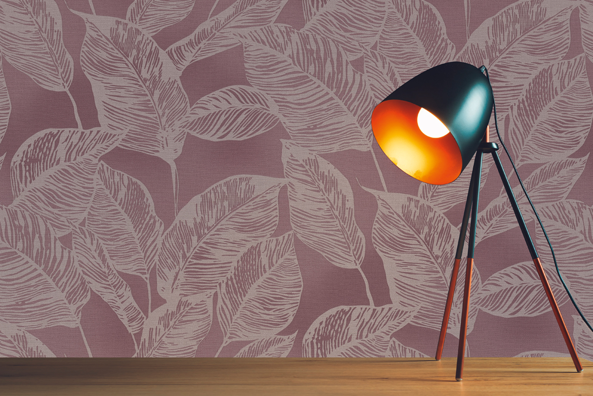 Papier peint Feuilles Stylisées Leaves lilas - Natural Living d'A.S. Création AMB3 | Réf. AS-386634