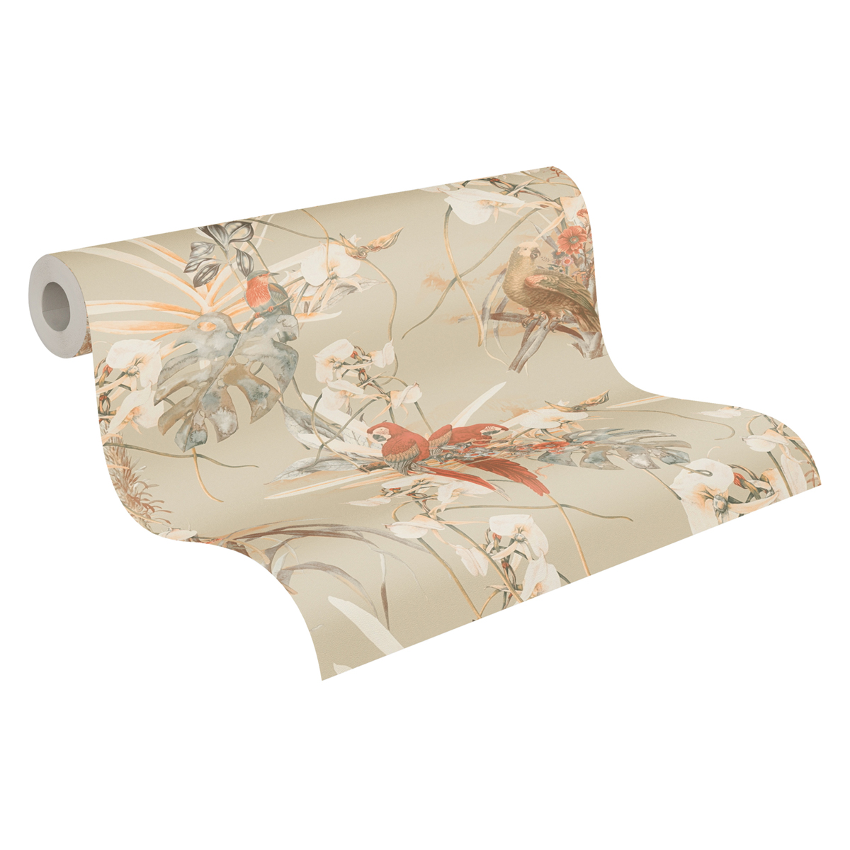 Papier peint Perroquets Fleurs Caraïbes terracotta - Pintwalls d'A.S. Création | Réf. AS-387252