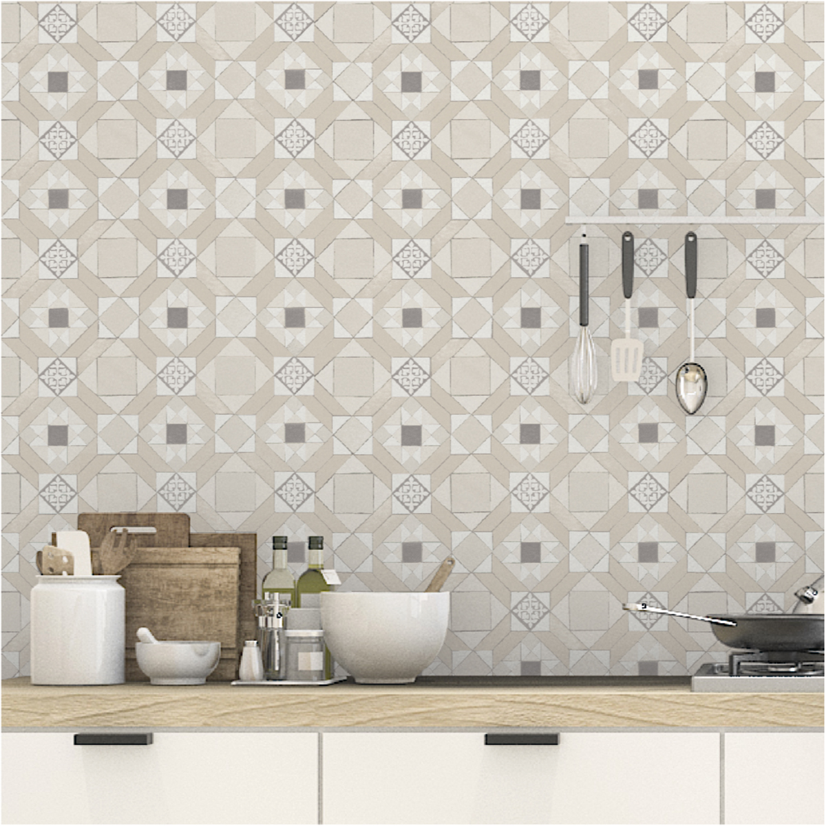 Papier peint Faïence Cabochon beige - Cuisines & Bains de Lutèce | Réf. LTC-51230307