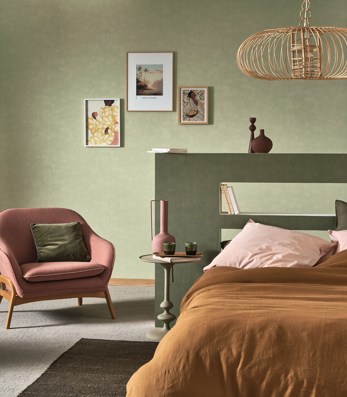 Papier peint Uni Etamine vert thé - Etamine de Casadéco | Réf. ETAM200257227