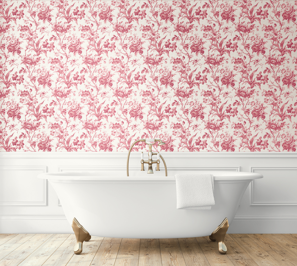 Papier peint Rose Rameau Florale rose - French Country d'Initiales | Réf. INI-FC61201