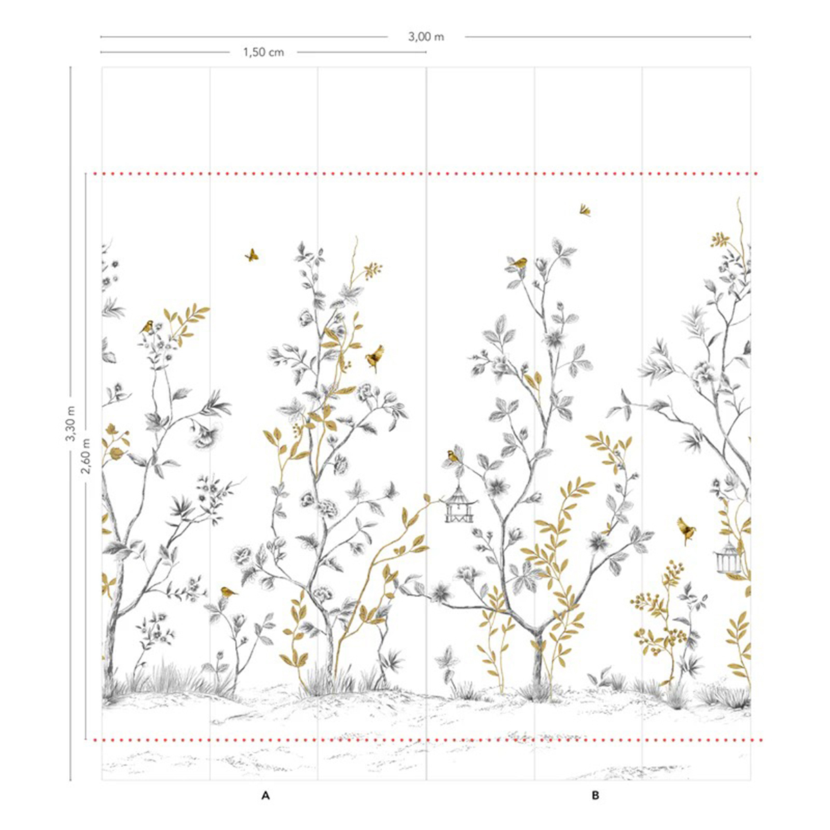 Papier peint panoramique Oiseaux Mésanges Ocre A+B - 1/2/3/4/5/6 AMBr - Isidore Leroy