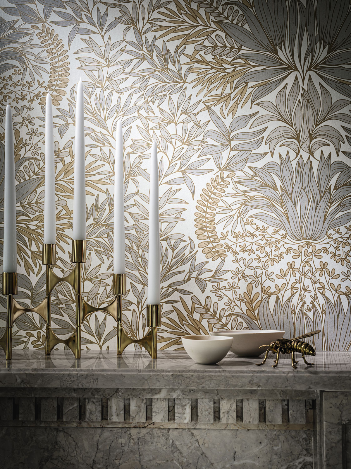 Papier peint Feuille Chardon blanc doré - Square Jasmin de Casamance | Réf. CAS-75733160