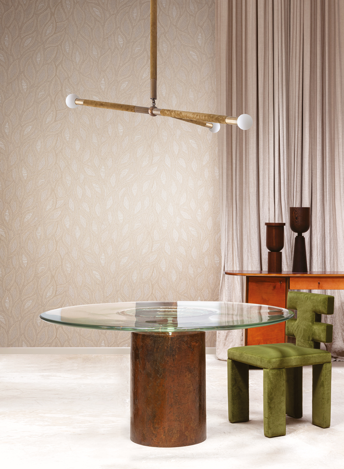 Papier peint Feuille Ethnique Maeva beige métallisé - Terra de Masureel | Réf. MAS-TER401