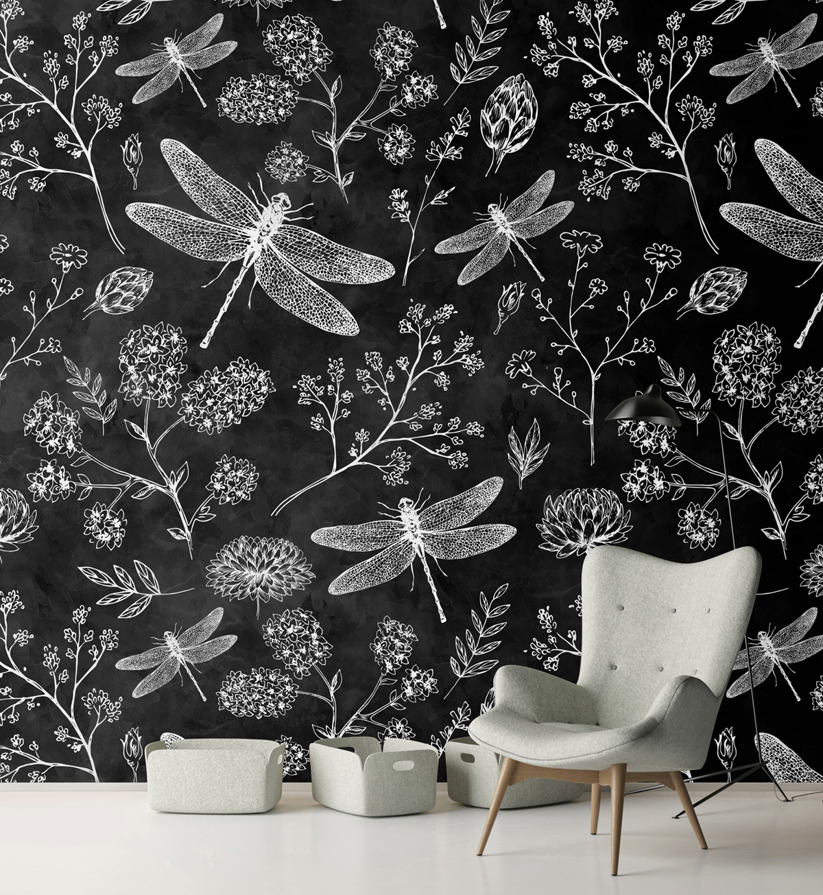 Papier peint panoramique Libellule Blackboard 8  - Référence DD110341 - Intissé 200g/m2 - Standard 400 x 270