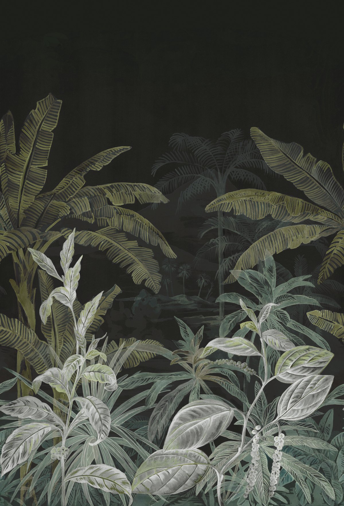 Papier peint panoramique Tropical vert foncé - Manille de Casamance | Réf. CAS-74840272