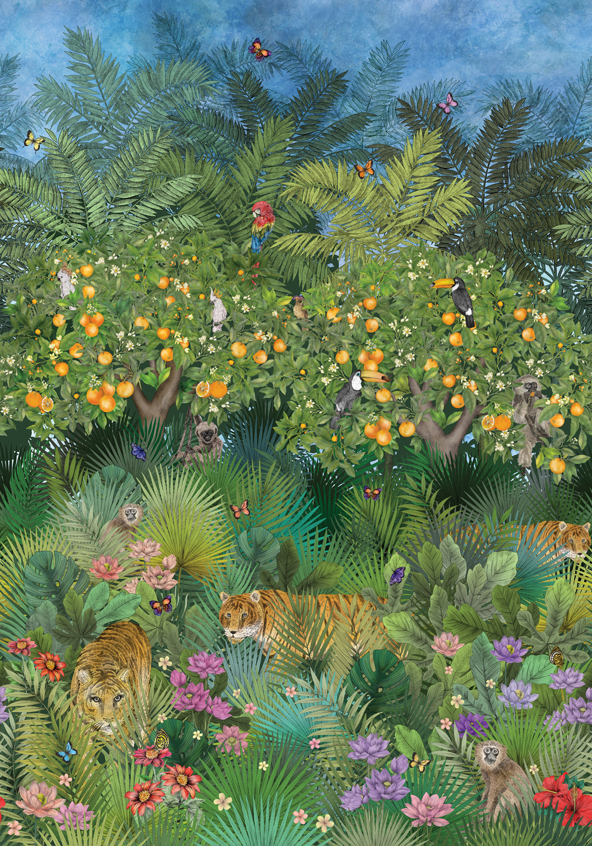 Papier peint panoramique Jardin Tiger Grove vert - DayDreams et The Wallpaper Collection de Matthew Williamson | Réf. OSB-W7492-01
