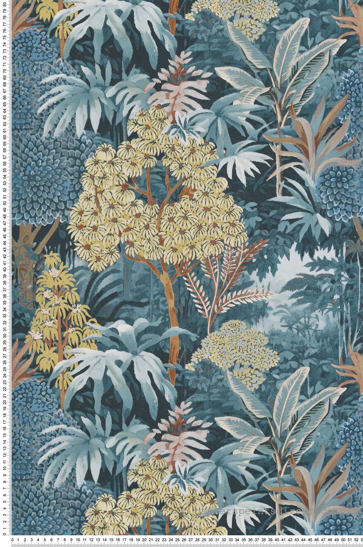 Papier peint Feuillage Artémis bleu pétrole doré - Maison Paradis de Lutèce | Réf. LTC-MP15502