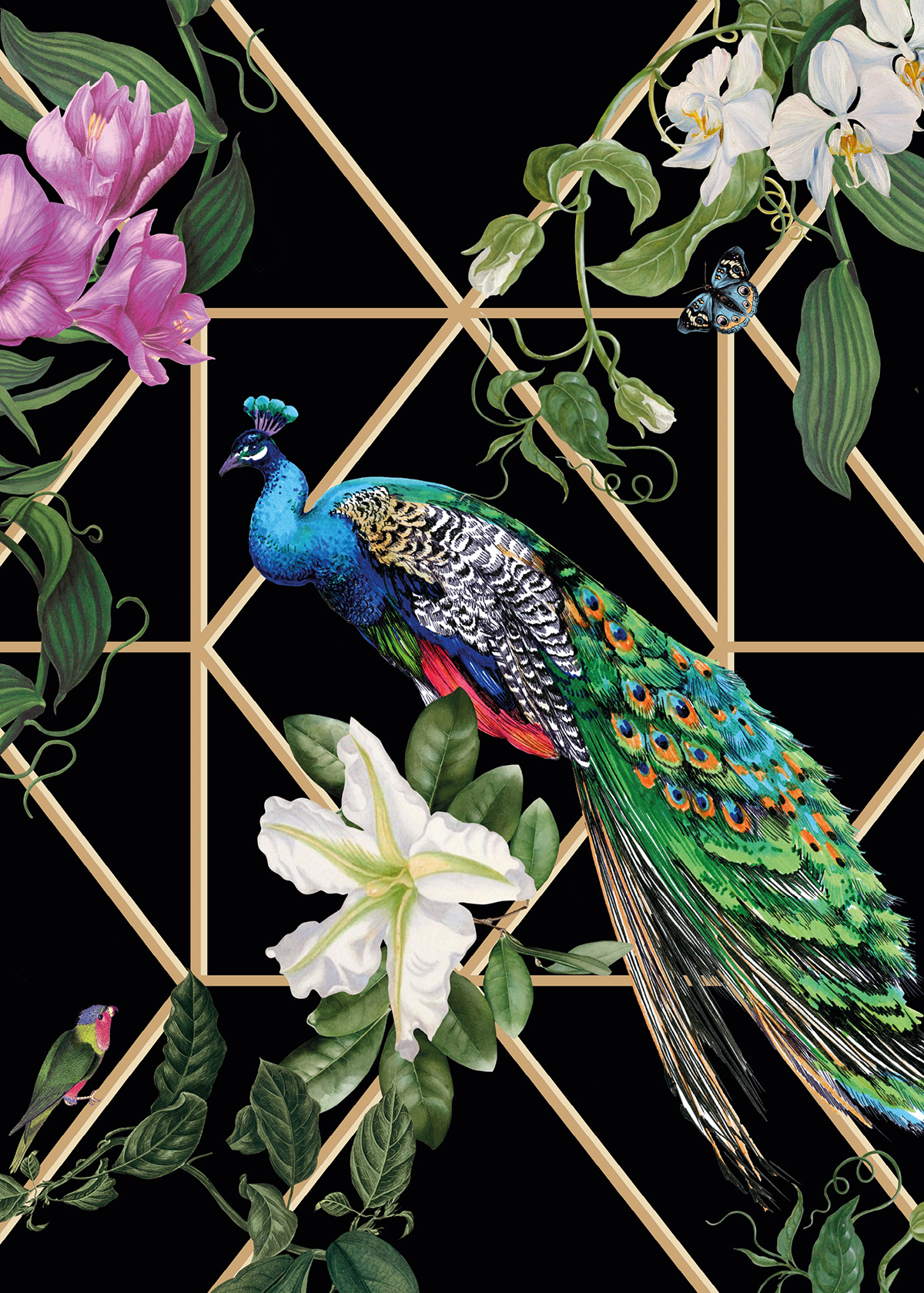 Papier peint panoramique Fleur et Paon vert et doré - Change is good de Michalsky | Réf. MC-DD120235