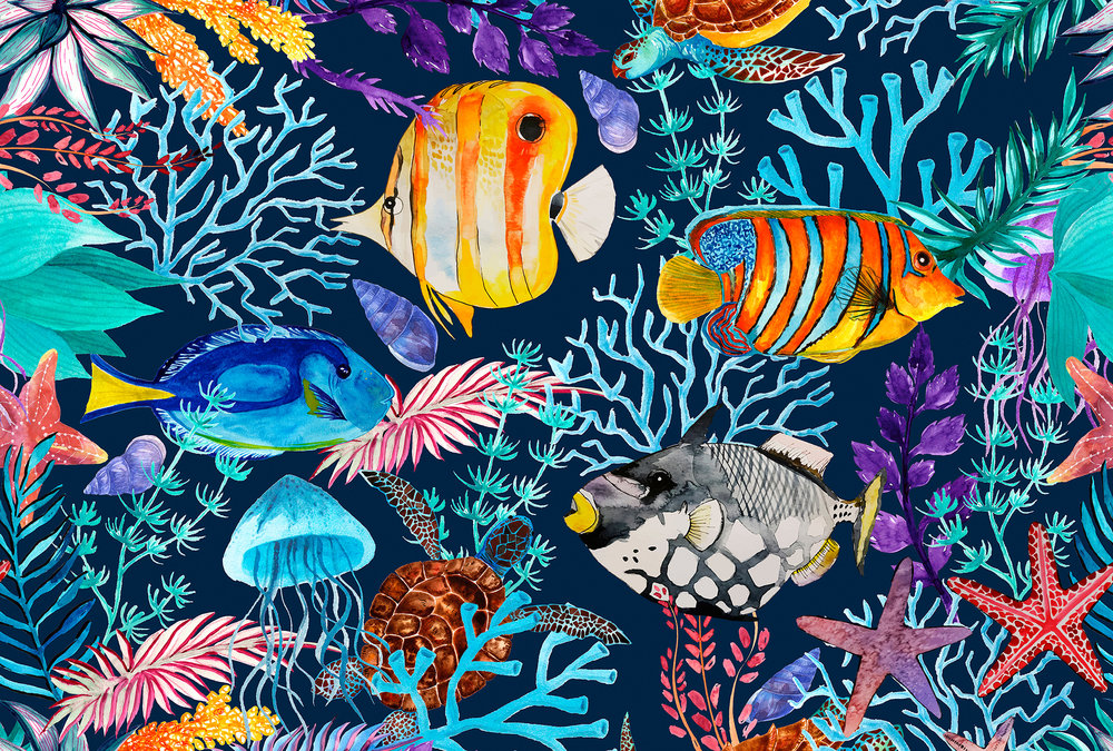 Papier peint panoramique Poisson & Tortue Underwater 2 - Référence DD119749 - Intissé 200g/m2 - Standard 400 x 270