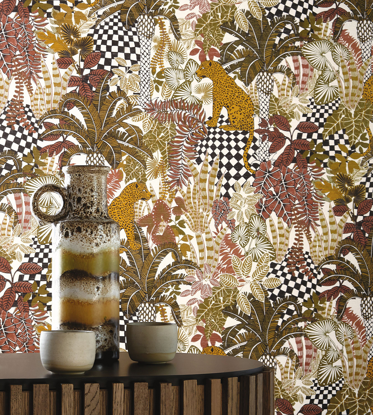 Papier peint Jungle Belize kaki terracotta - Aventura de Casamance | Réf. CAS-75500100