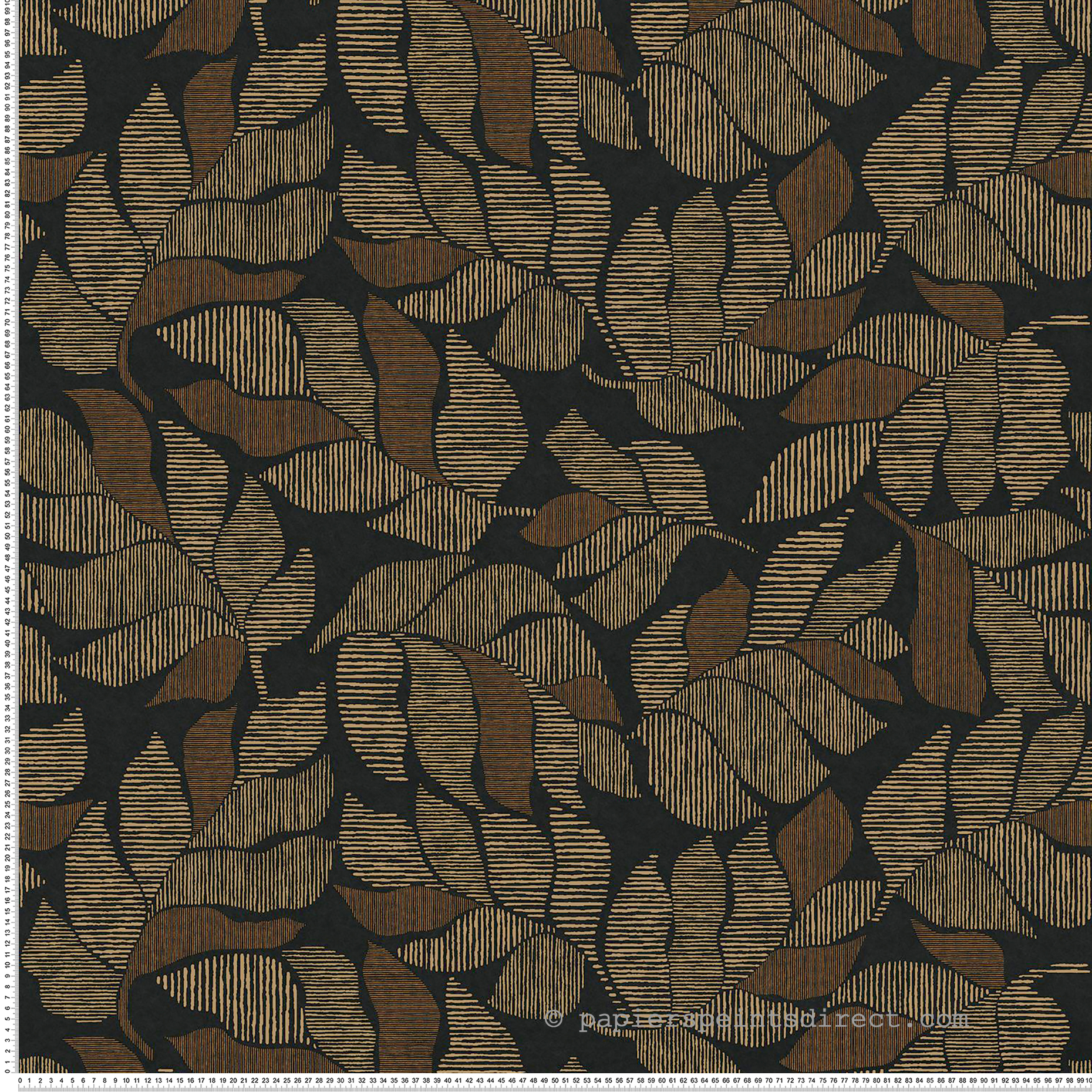 Papier peint Feuillage Graphique Lontara noir doré - Tressora de Casamance | Réf. CAS-76911324