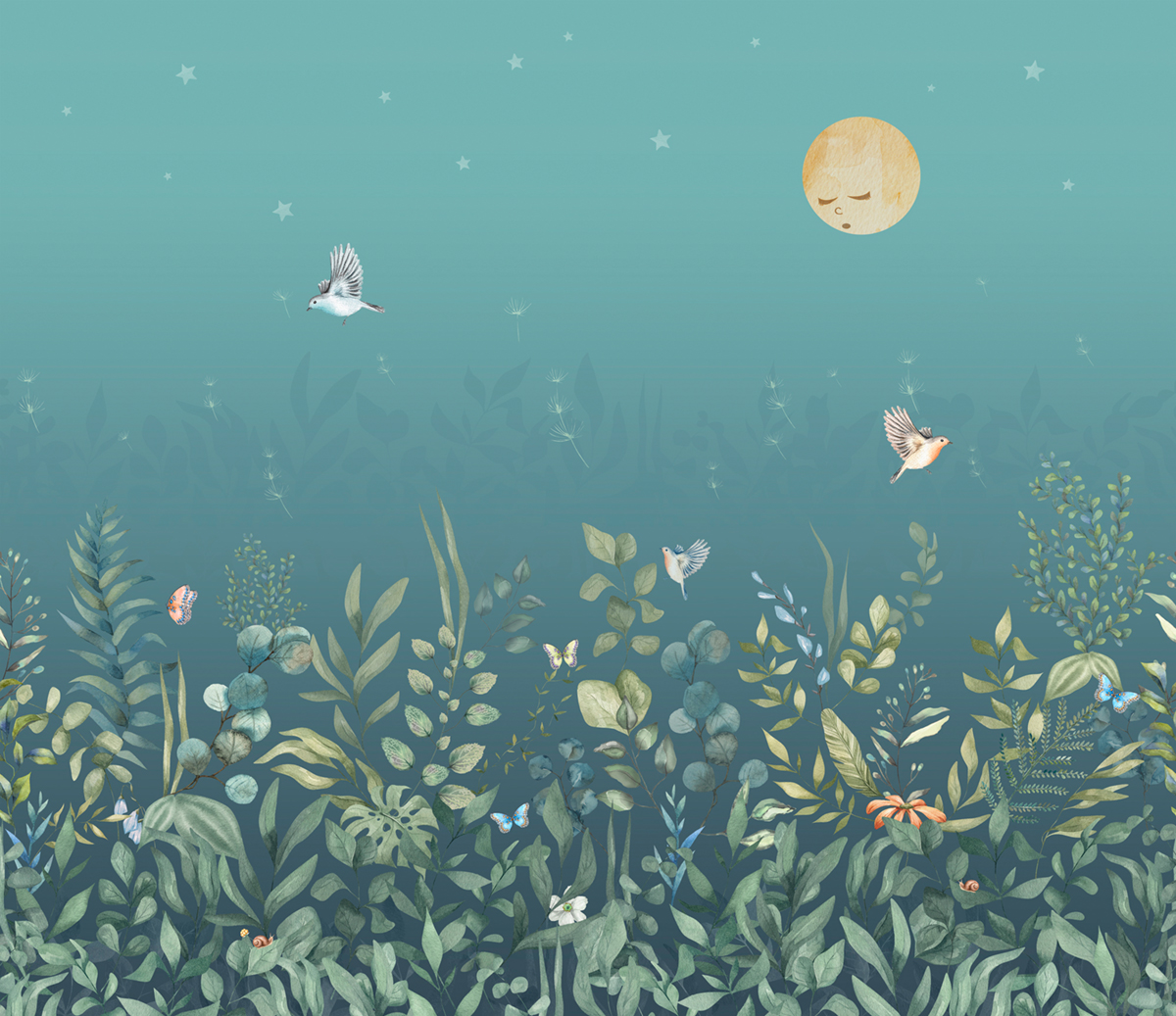 Papier peint panoramique Nature Papillon Forest bleu canard - Panorama 2 de Lutèce | Réf. LTC-PAN1851C