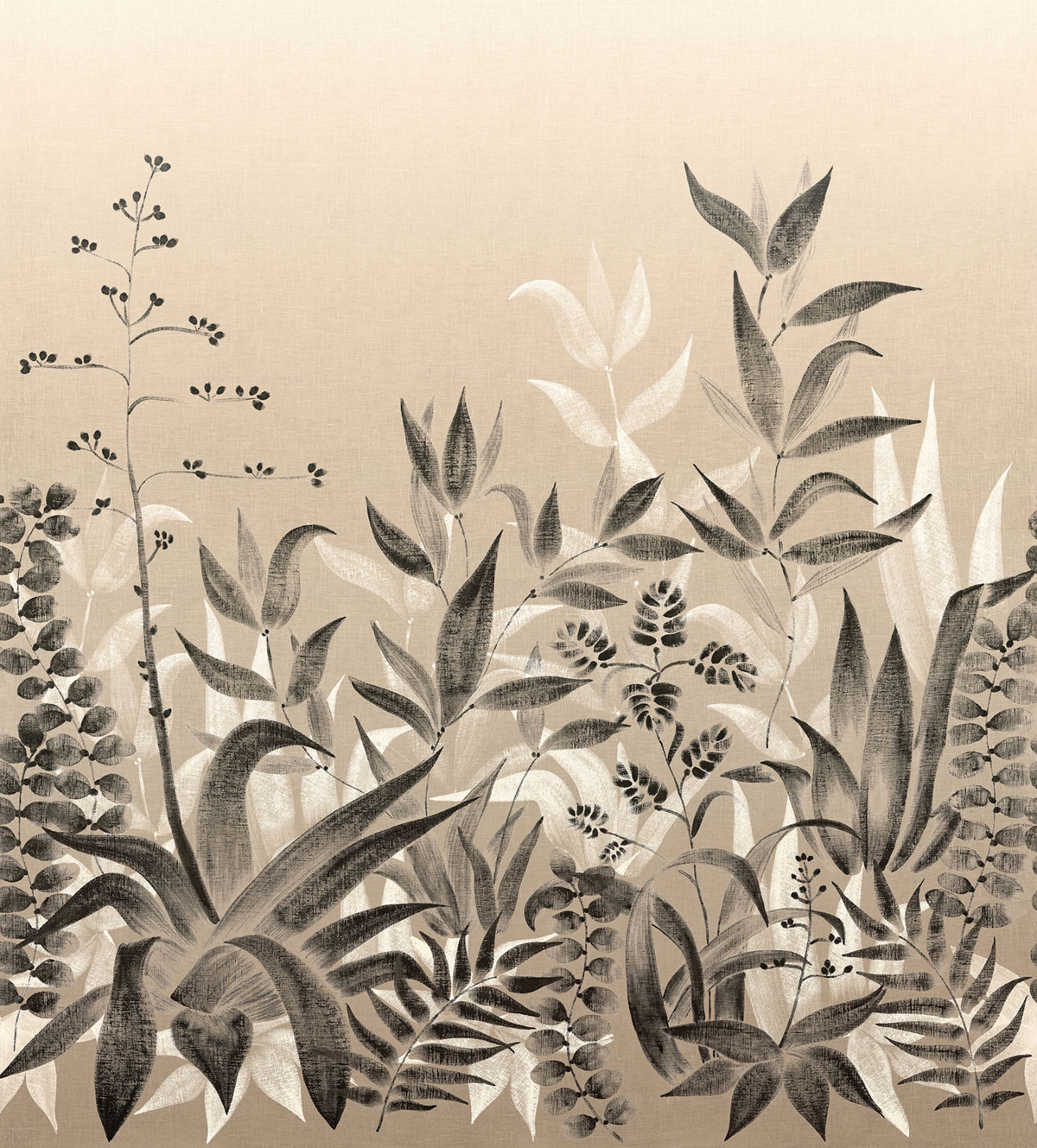 Papier peint panoramique Nature Saona lin anthracite - Palmadora de Casamance | Réf. CAS-76713976