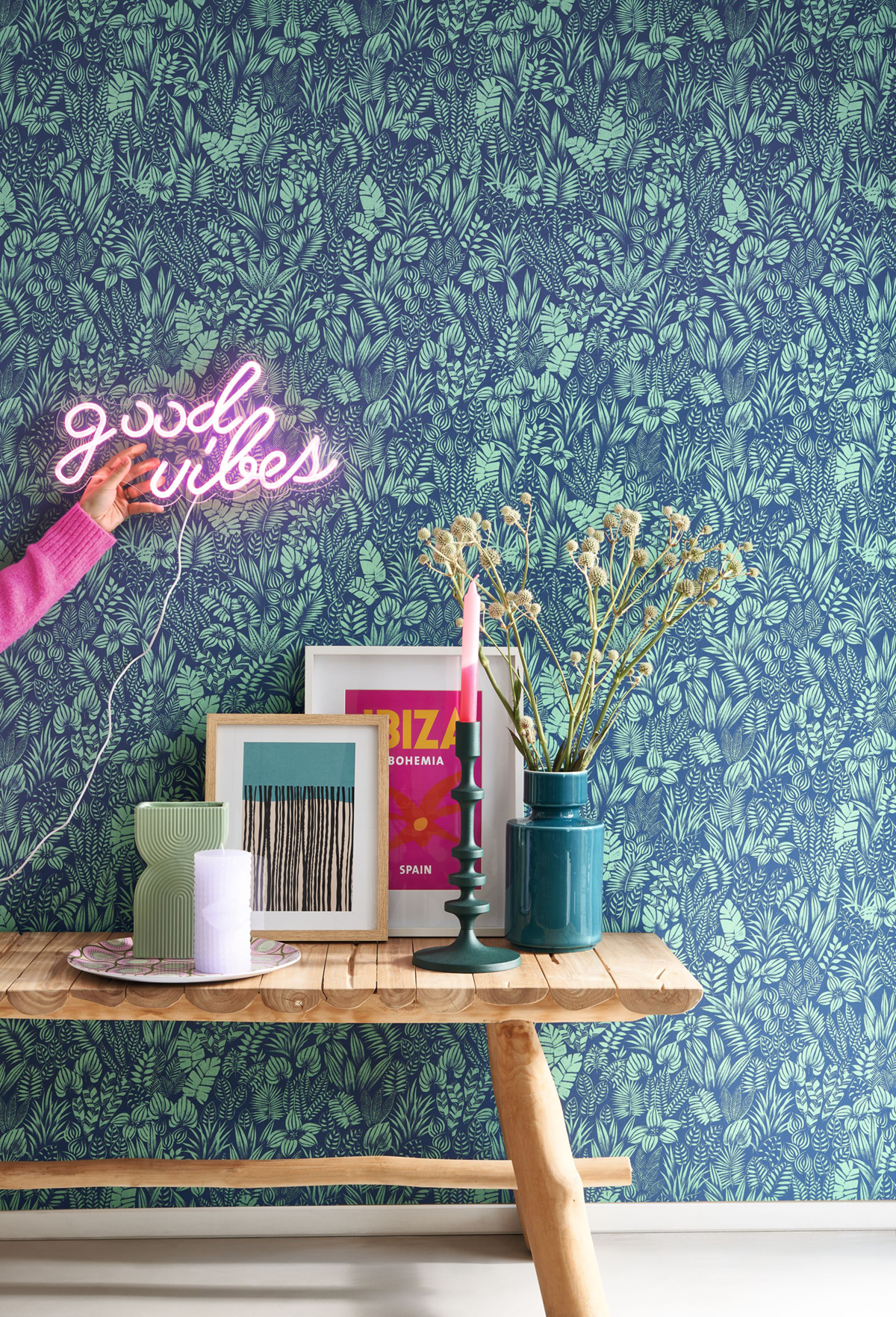 Papier peint Jungle Napa Valley indigo menthe - California de Casadéco AMB2 | Réf. CALF88826767