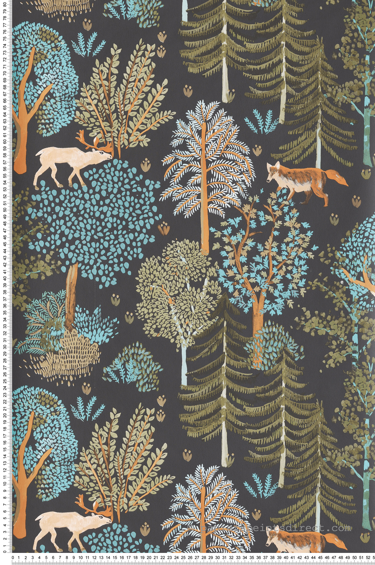 Papier peint Renard en Forêt noir, vert et doré - La Forêt de Casélio | Réf. FRT102937940