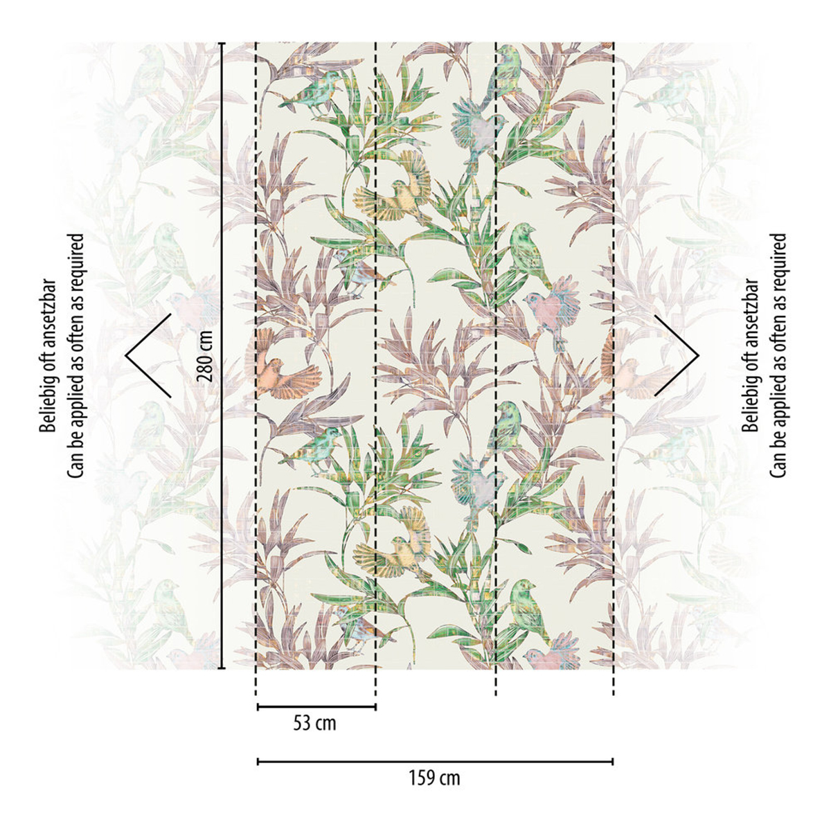 Papier peint panoramique Oiseau Feuilles Carreaux - The Wall 3 d'A.S. Création AMB3 | Réf. AS-398791