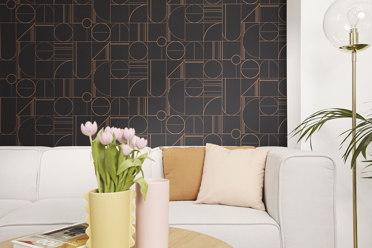 Papier peint Art Déco Border noir cuivre - Outlines de Casélio AMB3 | Réf. OTLS105069426