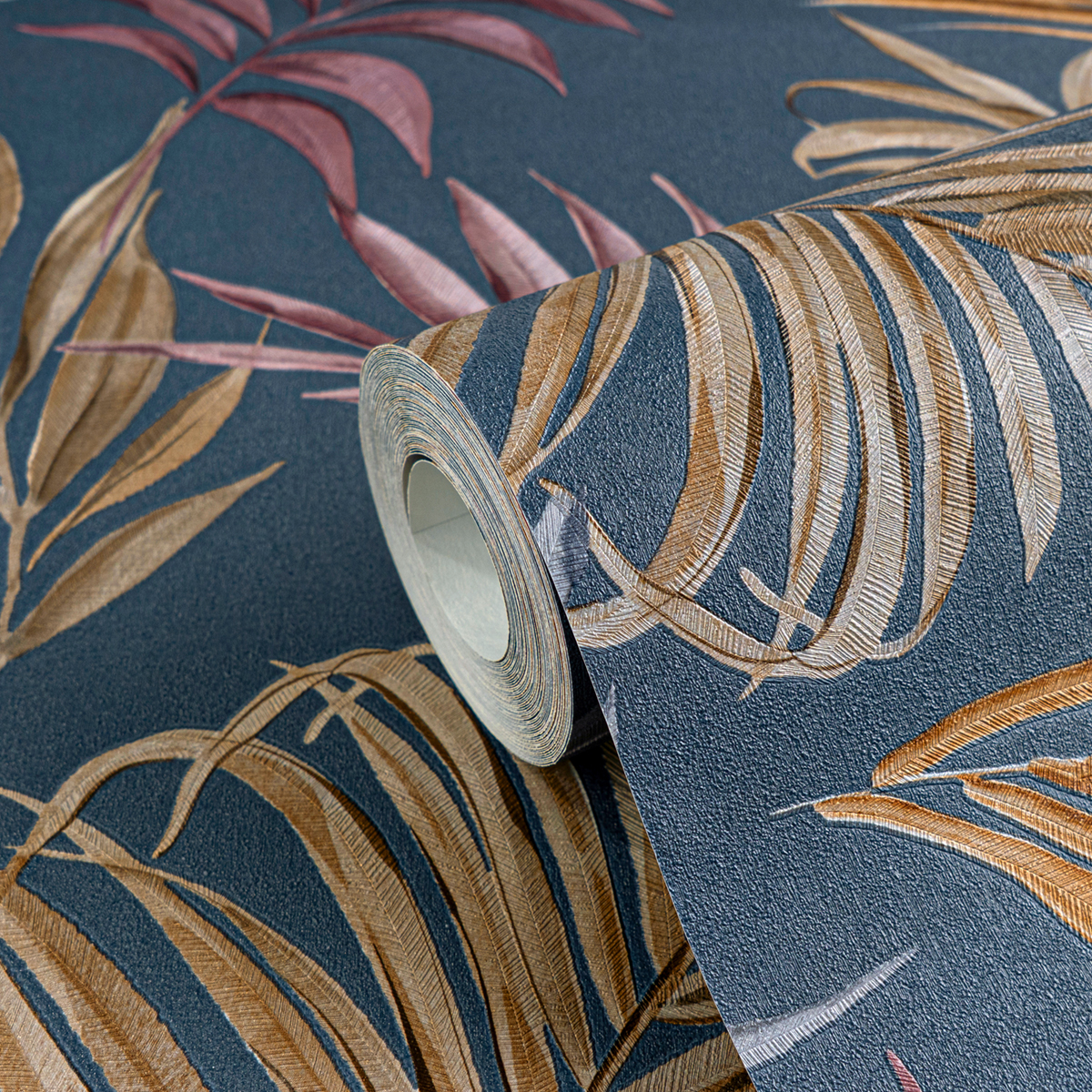 Papier peint Palmes Midnight Botanica bleu marine - Cosmoliving d'A.S. Création ZOOM | Réf. AS-791085