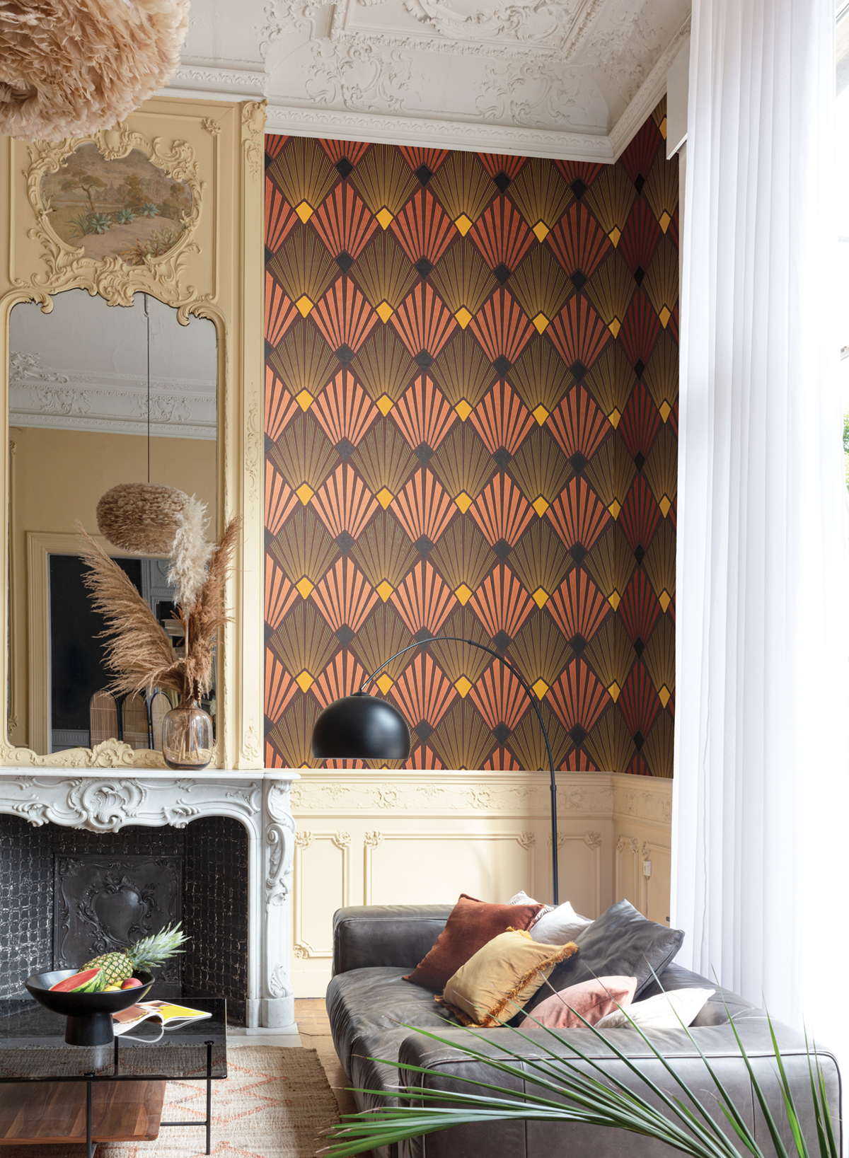 Papier peint Art Déco Diego terracotta métallisé - Havana de Masureel | Réf. MAS-HAV401