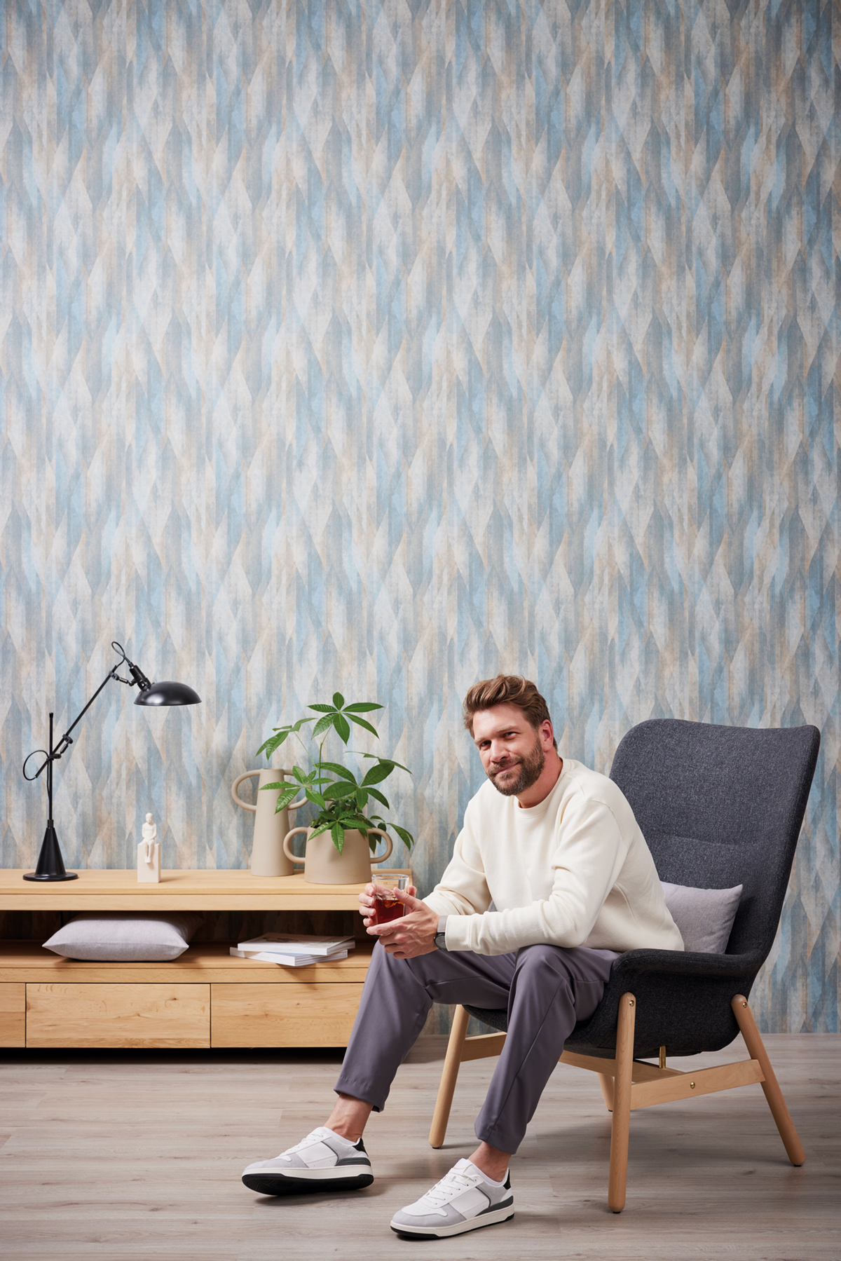 Papier peint Géométrique Bjorn bleu saumon - Metropolitan Stories 3 d'A.S. Création AMB3 |  Réf. AS-391041