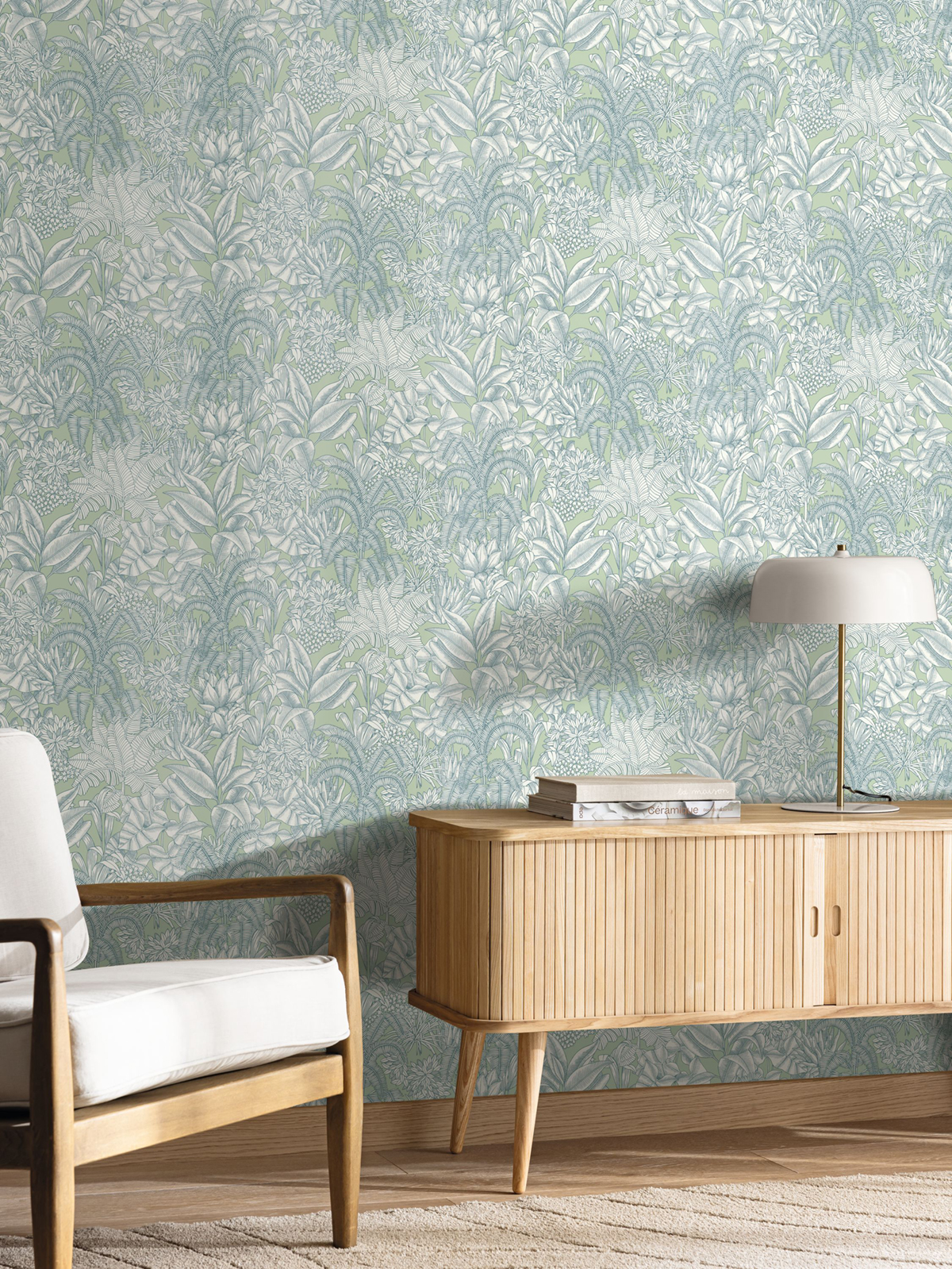 Papier peint Jungle Palmaris vert amande - Blue Shades de Casélio | Réf. BLS107486070