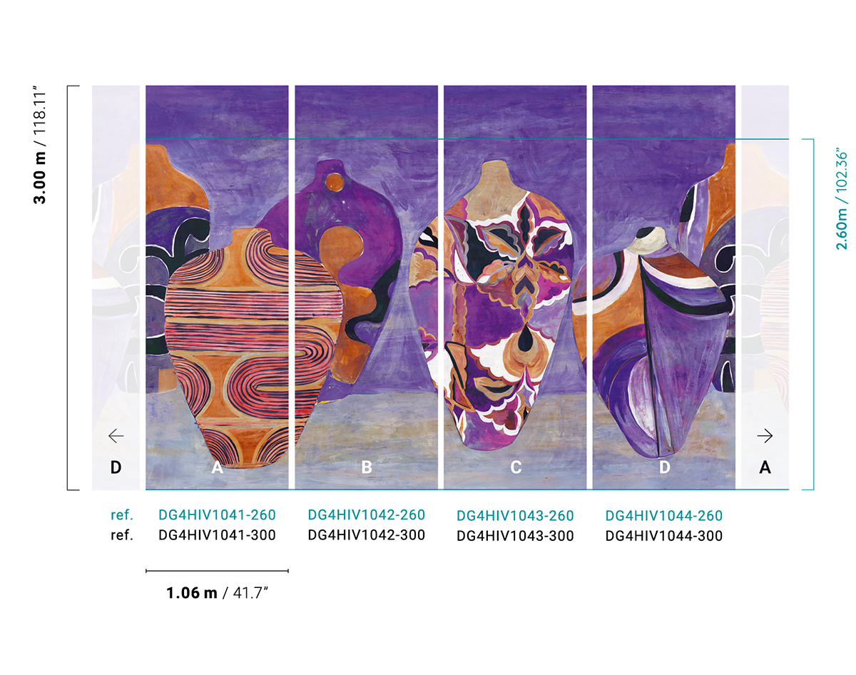 Papier peint panoramique Vase Hiva violet - A H260 - Terra de Masureel AMBR | Réf. MAS-DG4HIV1041-260