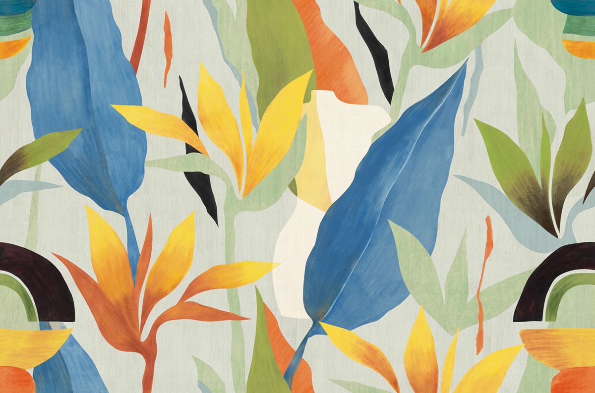 Papier peint panoramique Feuillage Venus bleu - Panorama 2 de Lutèce | Réf. LTC-PAN1682C