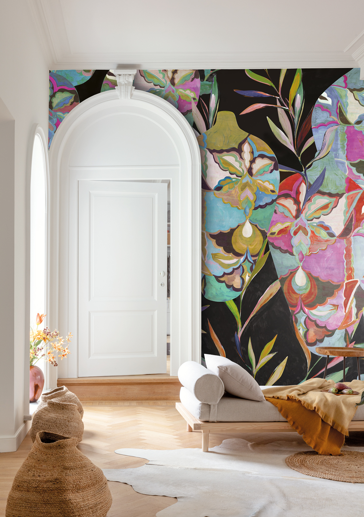 Papier peint panoramique Pot Fleuri Amphor noir - A, B et C H260 - Wall Designs IV de Masureel | Réf. MAS-DG4AMP101X-260