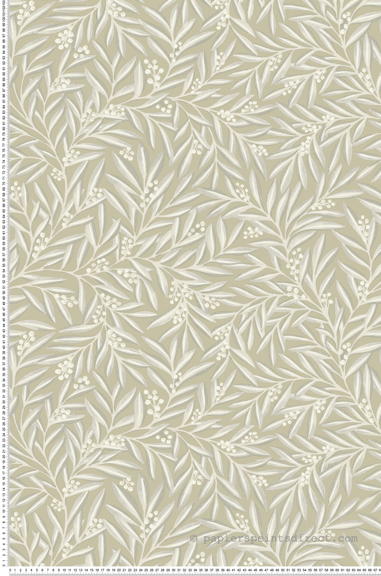 Papier peint Feuillage Sorbier gris beige - Arts & Crafts d'Initiales | Réf. INI-AC9136