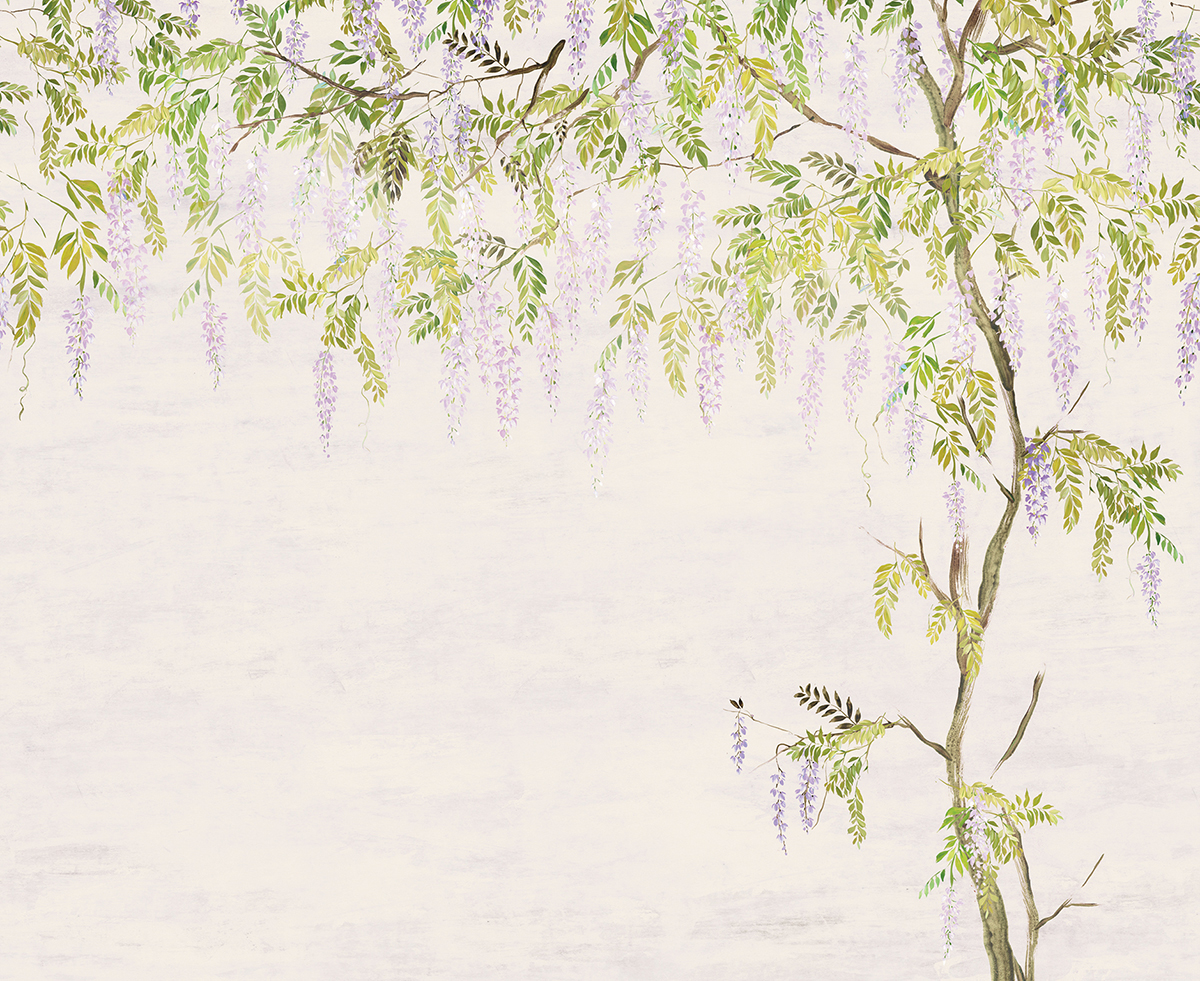 Papier peint panoramique Fleurs Glycine Patio violet - A, B et C H260 - Wall Designs IV de Masureel | Réf. MAS-DG4PAT103X-260