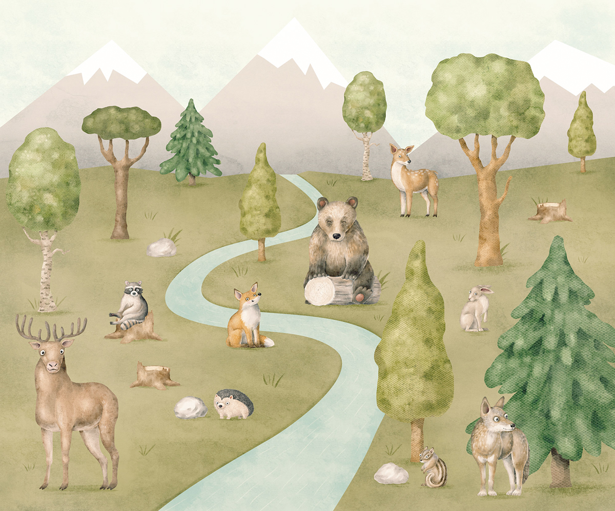 Papier peint panoramique Animaux de la Forêt Neighbor-Wood Meetings - Papier peint Komar Into Wonderland