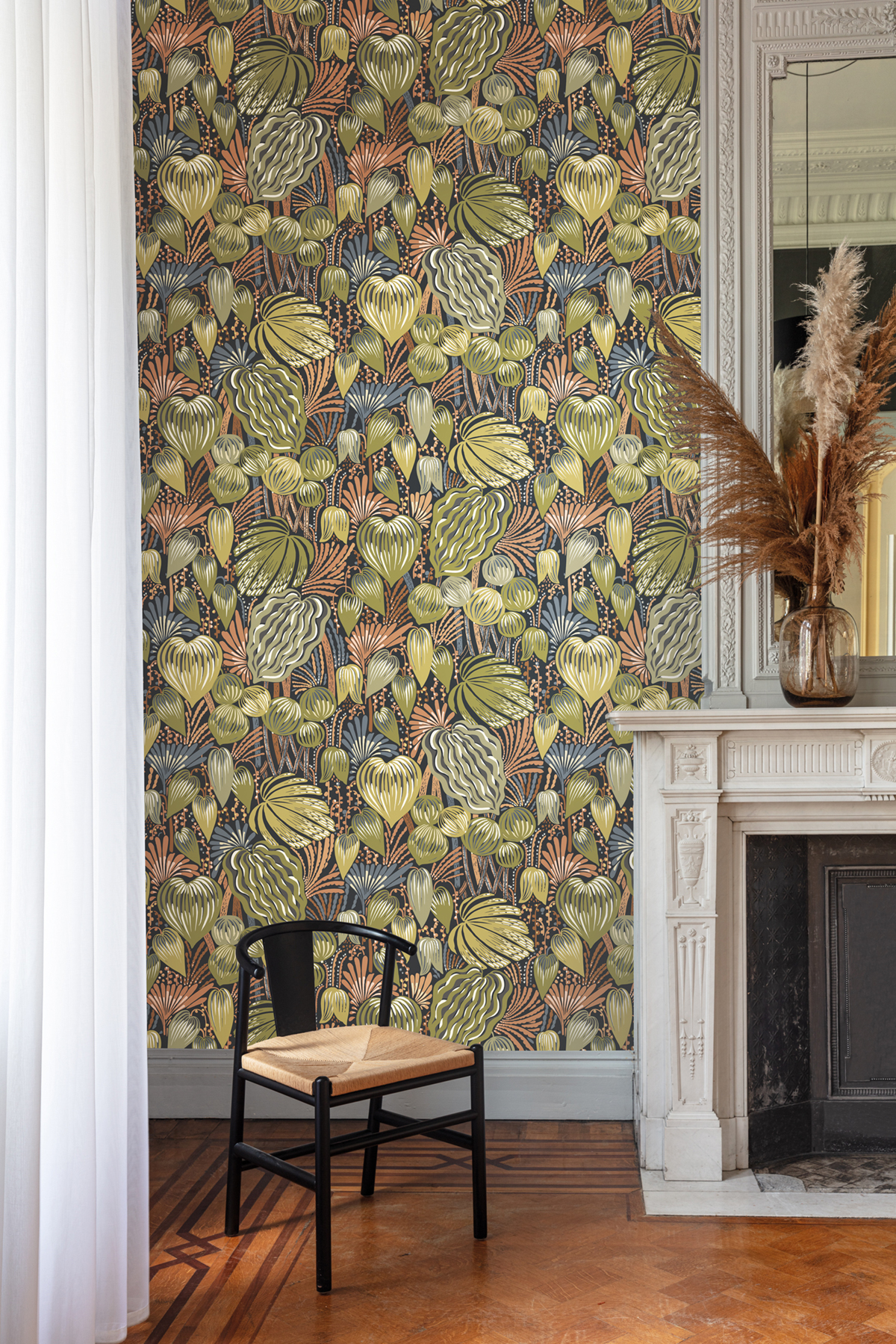 Papier peint panoramique Jungle Exotique Pomona vert olive - A H260 - Mysa de Masureel | Réf. MAS-DGYSA1041-260