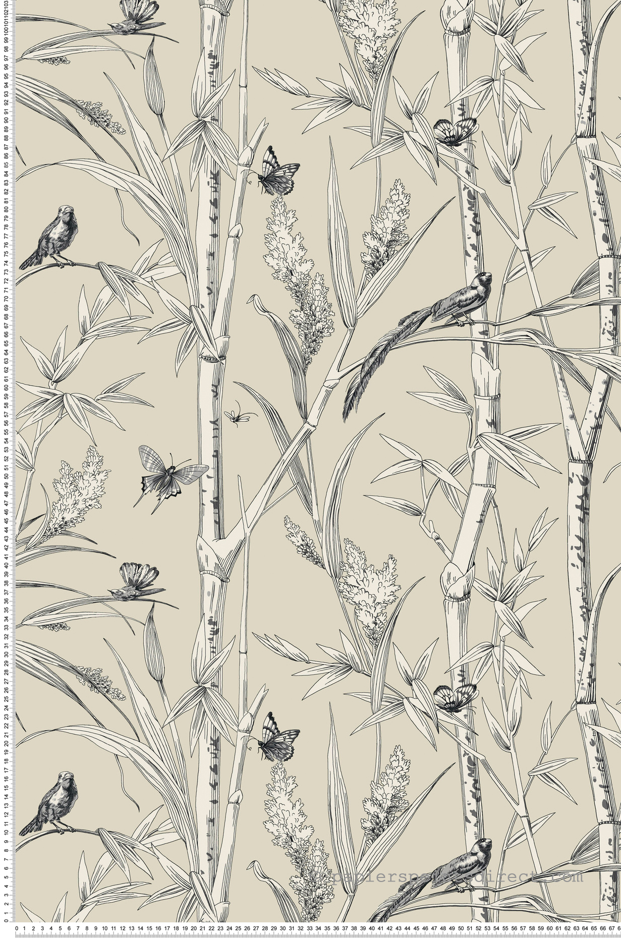 Papier peint Bambou Papillon blanc beige mascarpone - Toiles de York (Initiales) | Réf. INI-RT7832