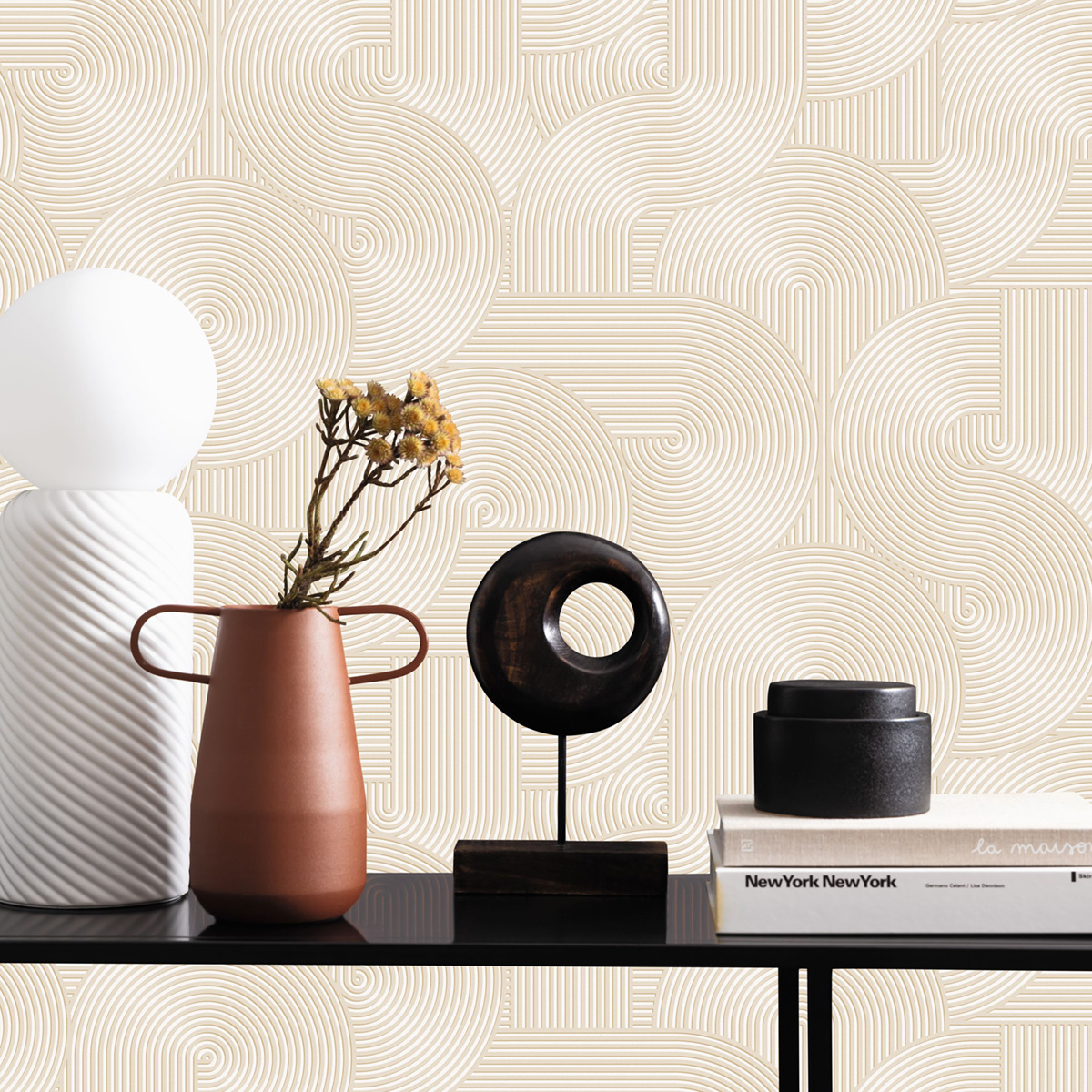 Papier peint Spirale Graphique Cercle beige doré - Graphic de Casélio | Réf. GPC105511187