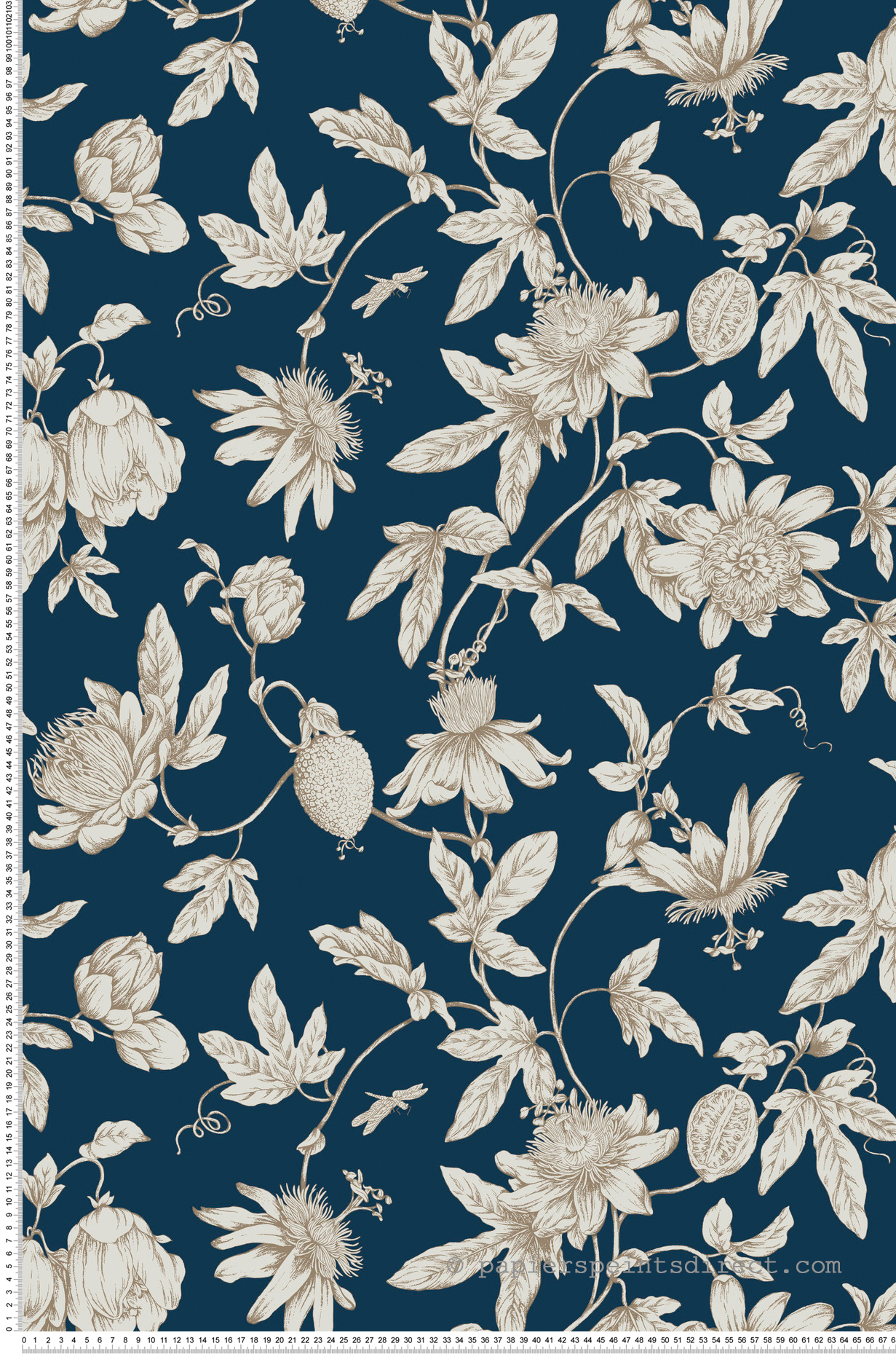 Papier peint Fleurs Classique Passion bleu pétrole - Toiles de York (Initiales) | Réf. INI-RT7856