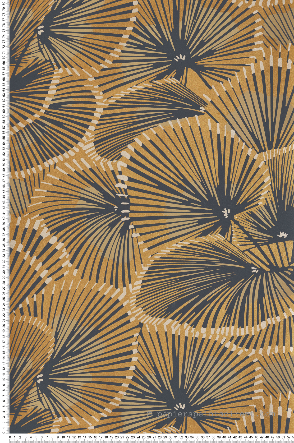 Papier peint Fleur Graphique Cabaret doré bleu ardoise - Twenties de Casadéco | Réf. TWNT88642313