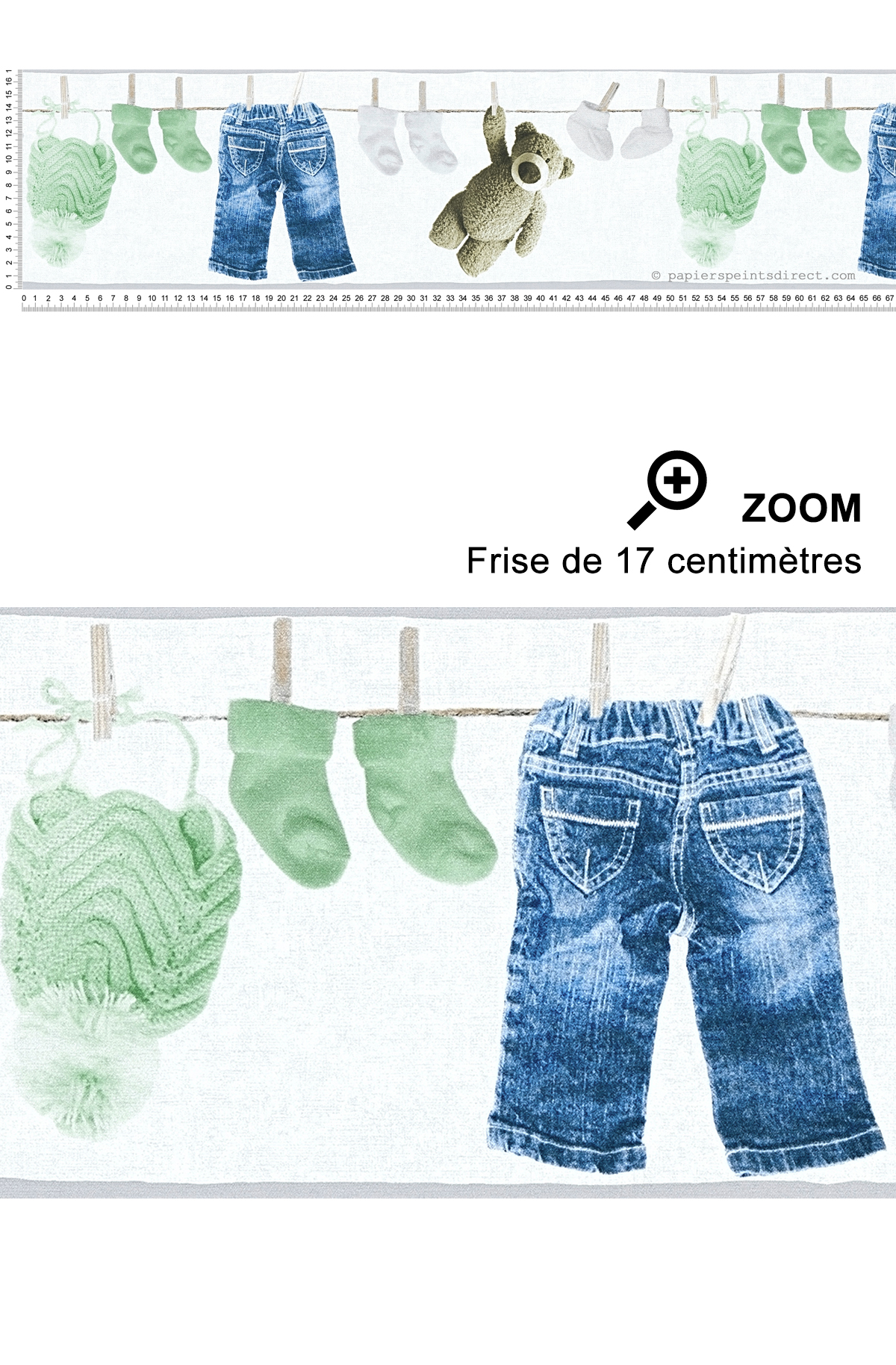 Frise étendoir et ourson vert - Little Stars AS Création | Réf. SP04404