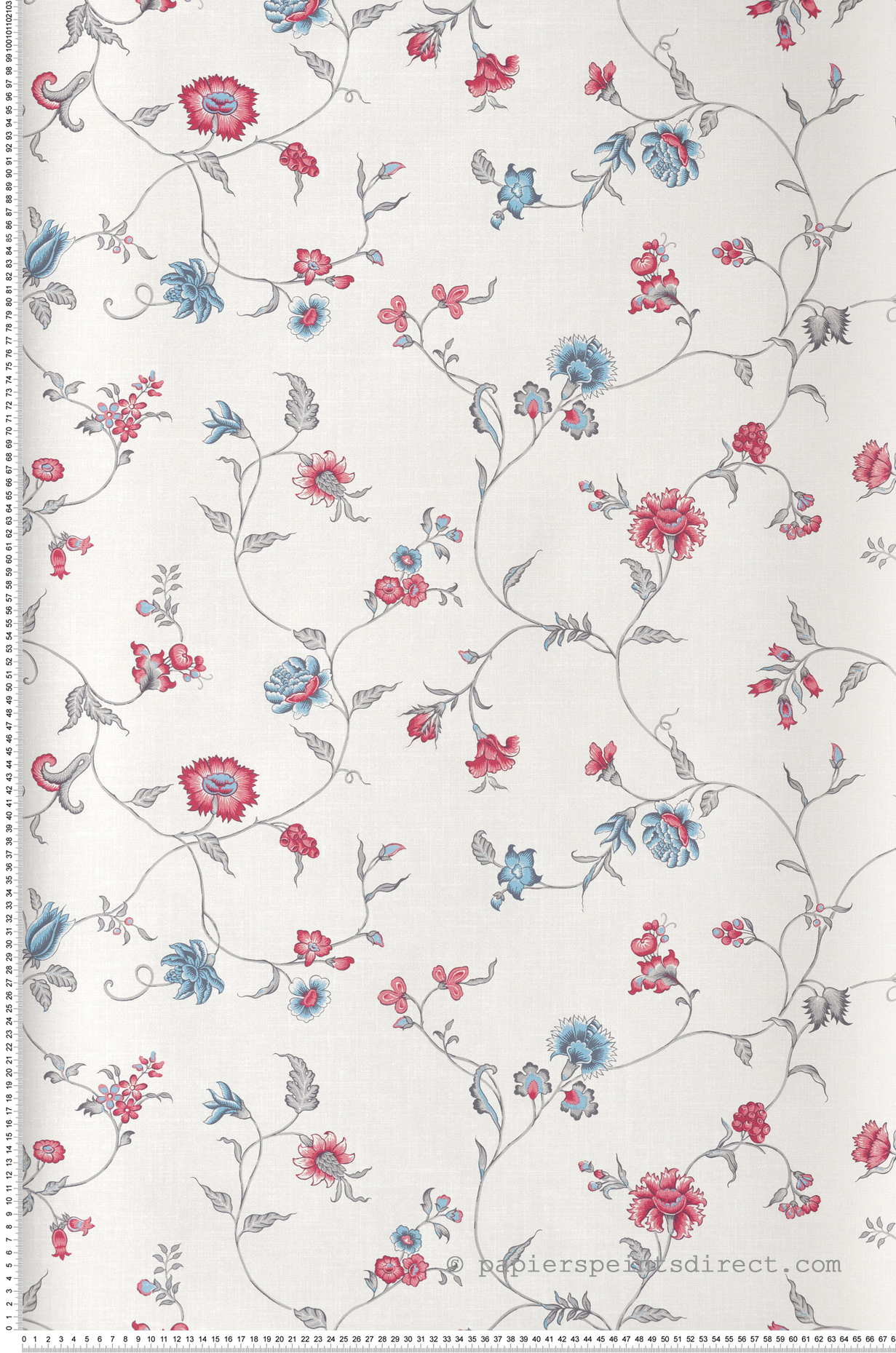 Papier peint Florale Fleur Grimpante rouge bleu - French Country d'Initiales | Réf. INI-FC61001