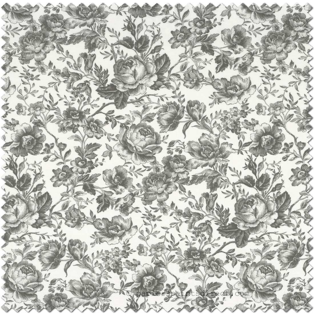 Tissu Fleuri Celestine noir fusain - Les Belles Toiles de Jouy 2 de Casadéco | Ref. BTJD201789541