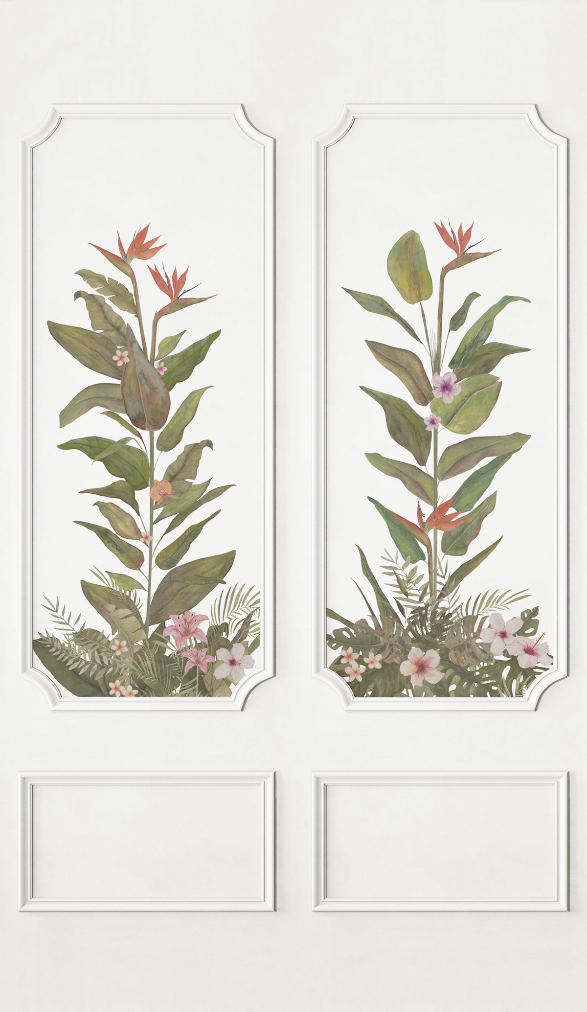 Papier peint panoramique Moulure Fleur Éclat Tropical vert - Moulures & Co de Casadéco | Réf. MOCO201427492