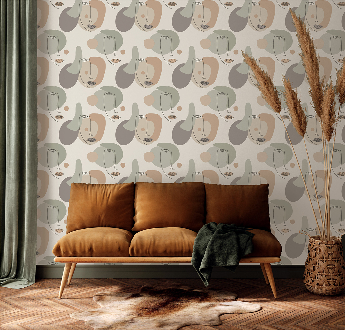Papier peint Visage Moderne vert - Arty de Lutèce | Réf. LTC-51210407